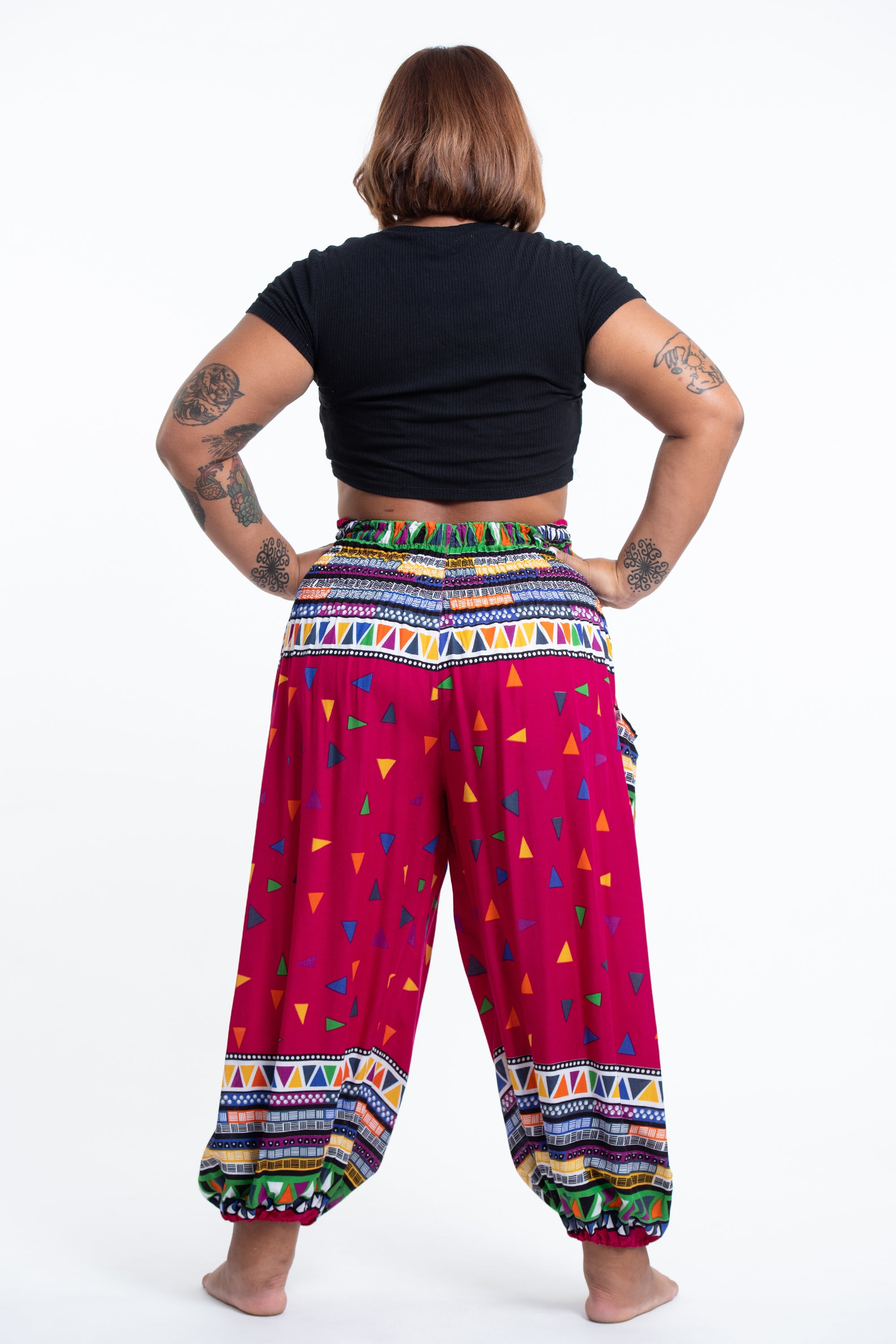 Plus Size Triangles Women's Harem Pants in Pink