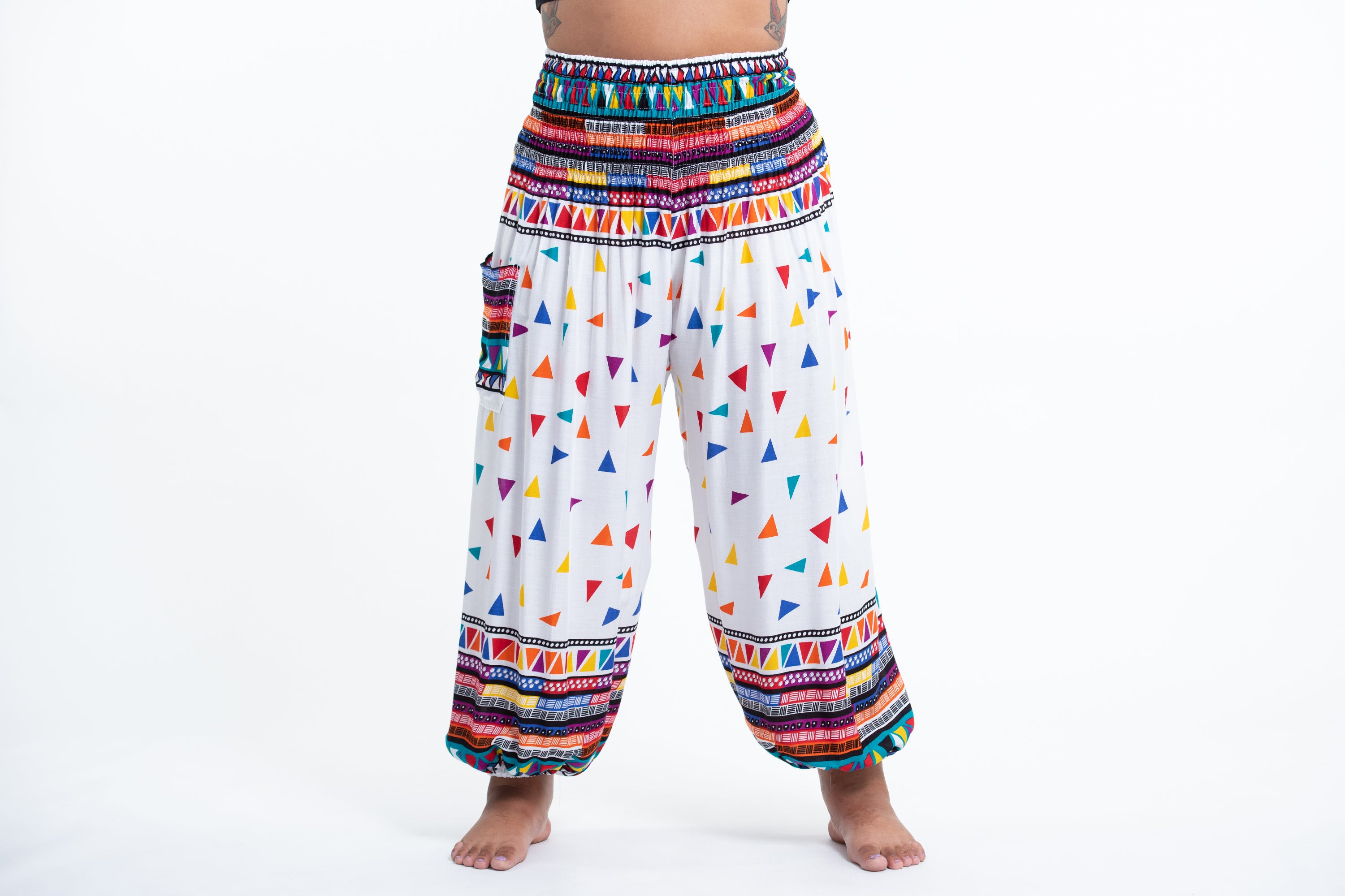 Plus Size Triangles Women's Harem Pants in White