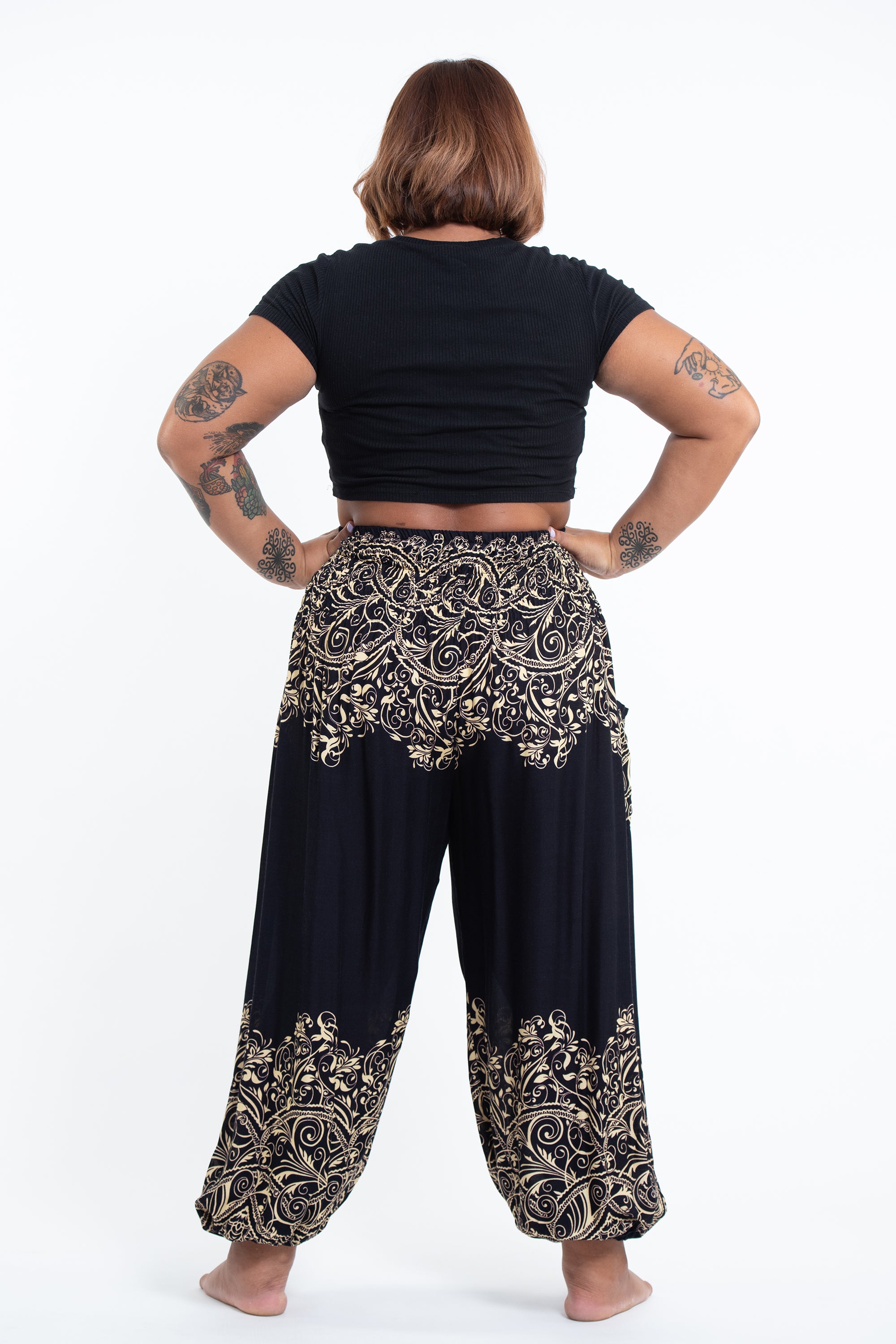 Plus Size Vines Women's Harem Pants in Black