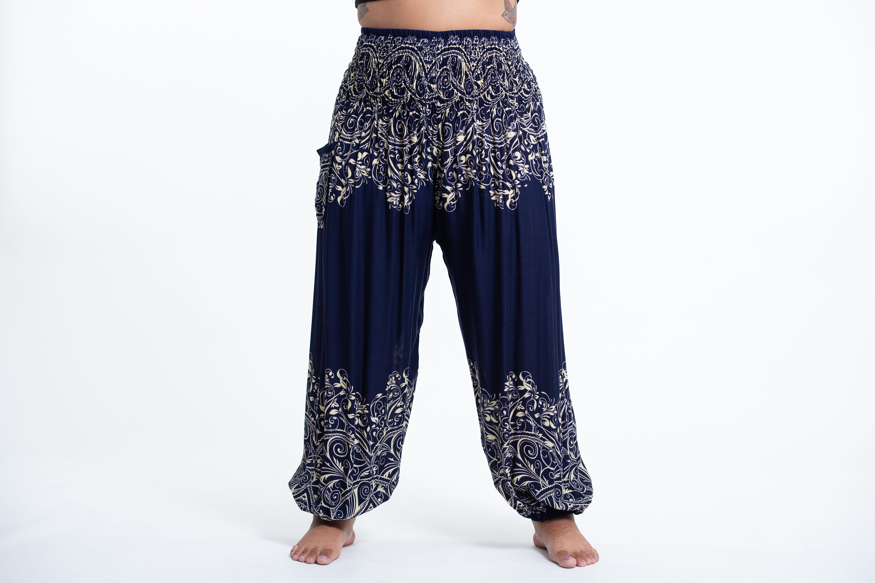 Plus Size Vines Women's Harem Pants in Blue