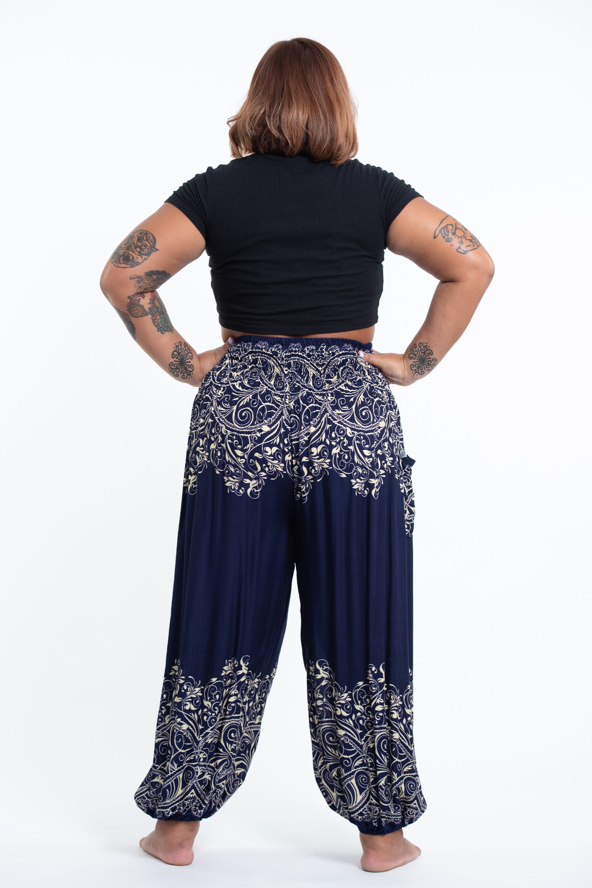 Plus Size Vines Women's Harem Pants in Blue