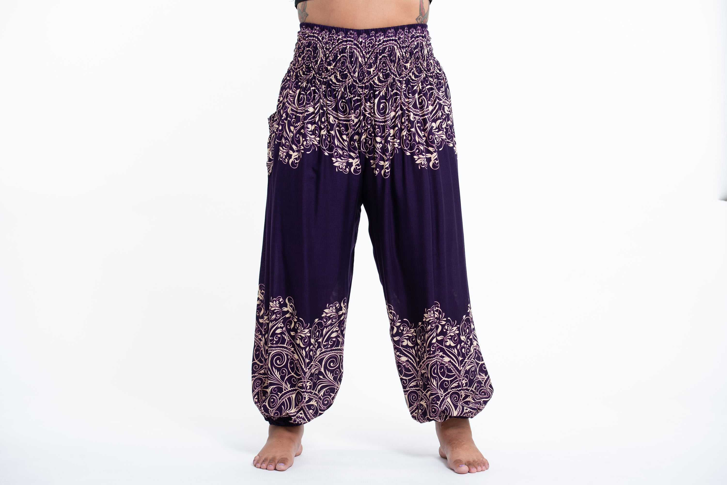 Plus Size Vines Women's Harem Pants in Purple