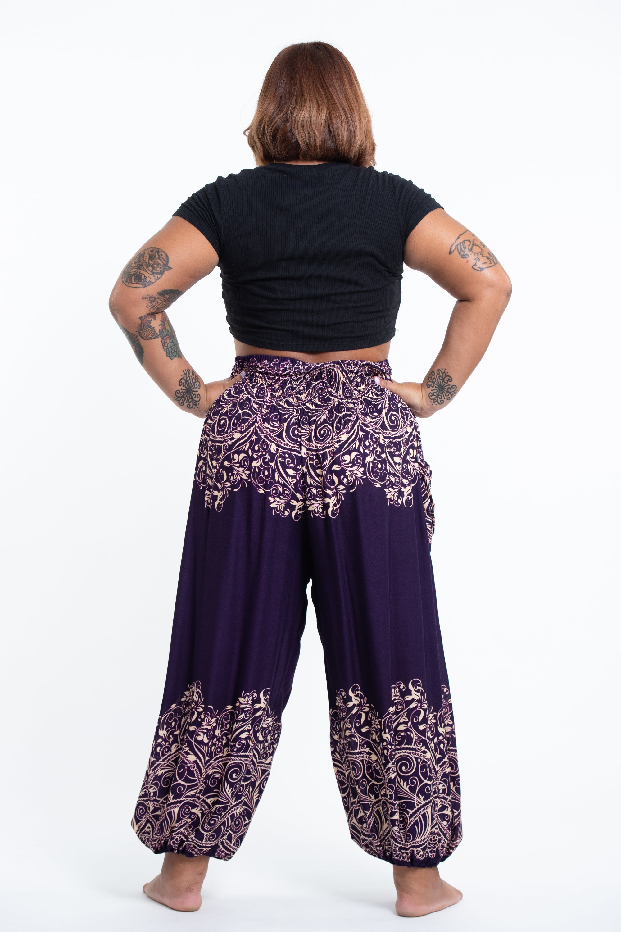 Plus Size Vines Women's Harem Pants in Purple