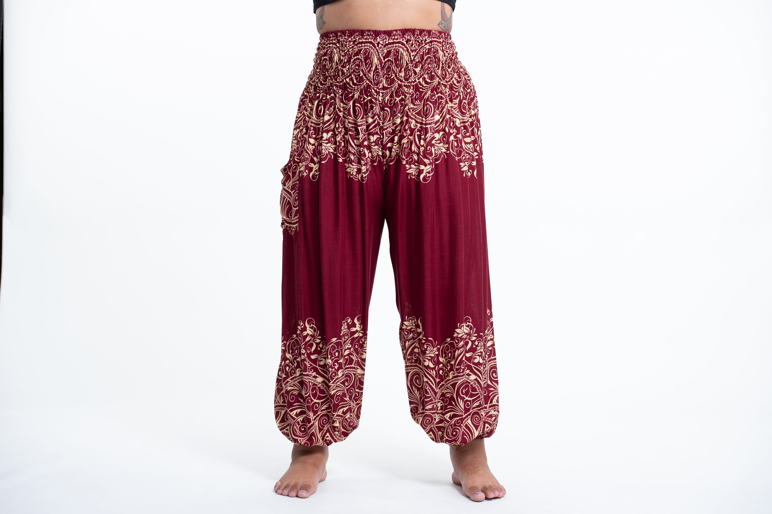 Plus Size Vines Women's Harem Pants in Red