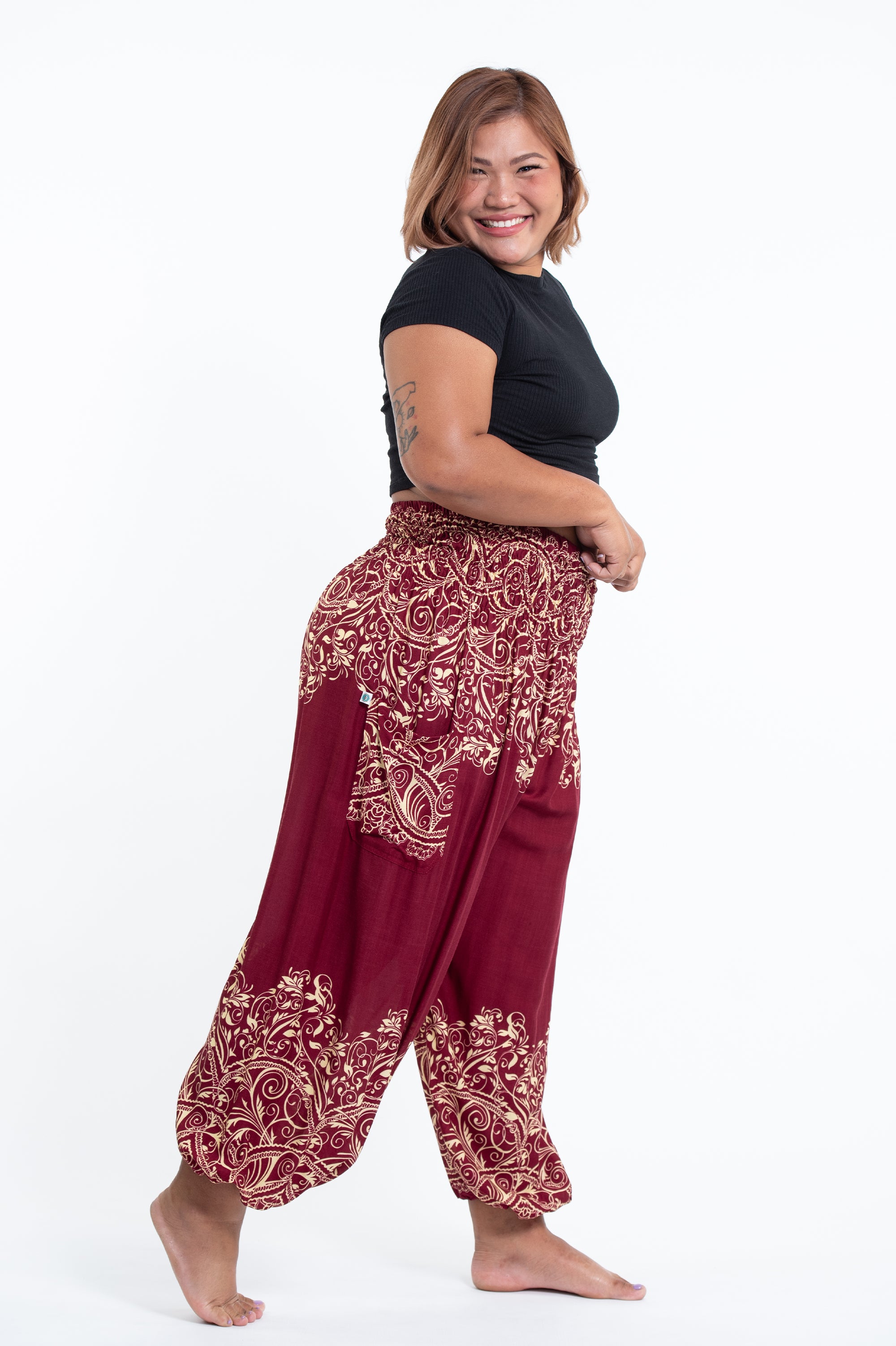 Plus Size Vines Women's Harem Pants in Red