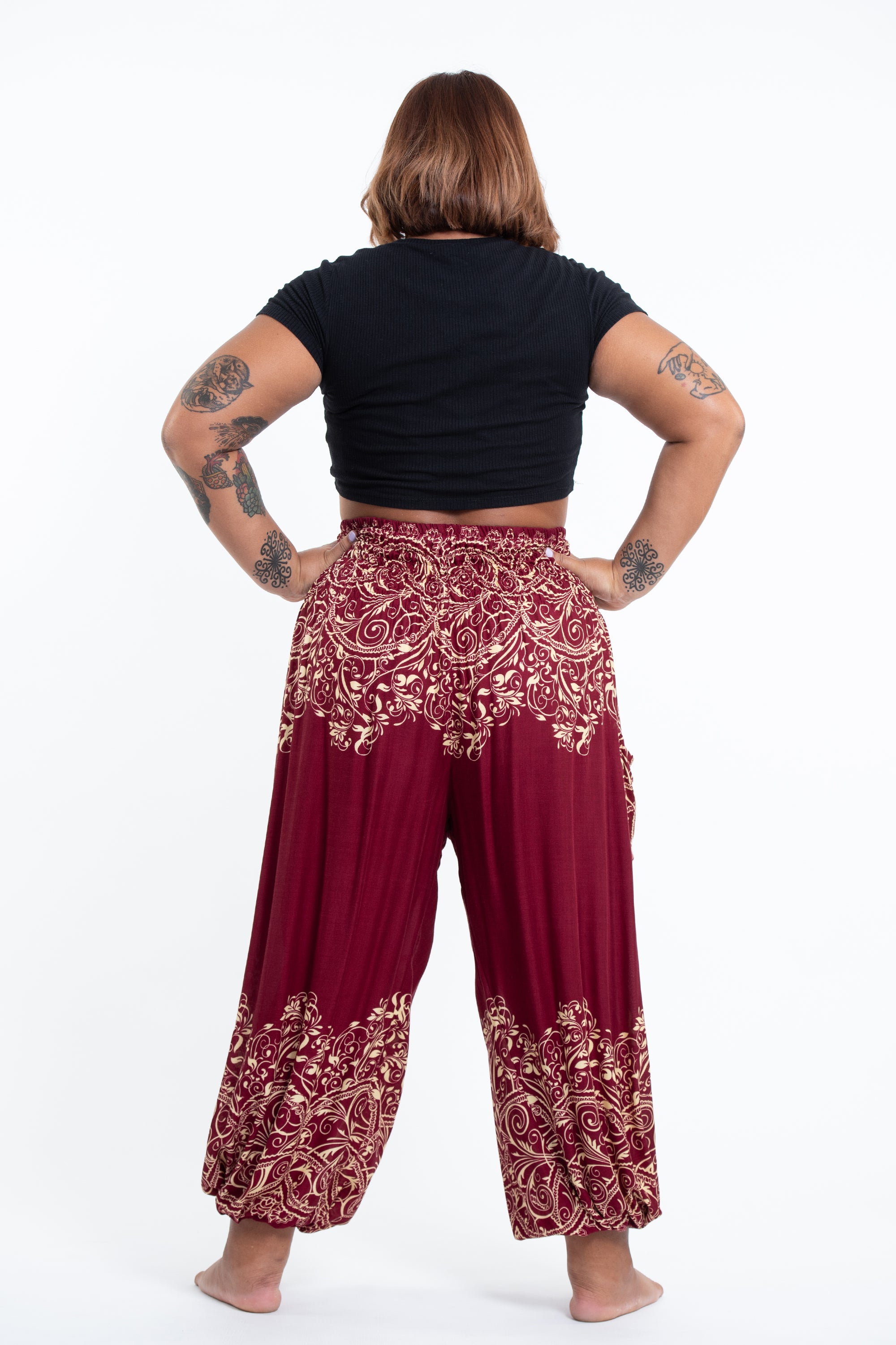 Plus Size Vines Women's Harem Pants in Red