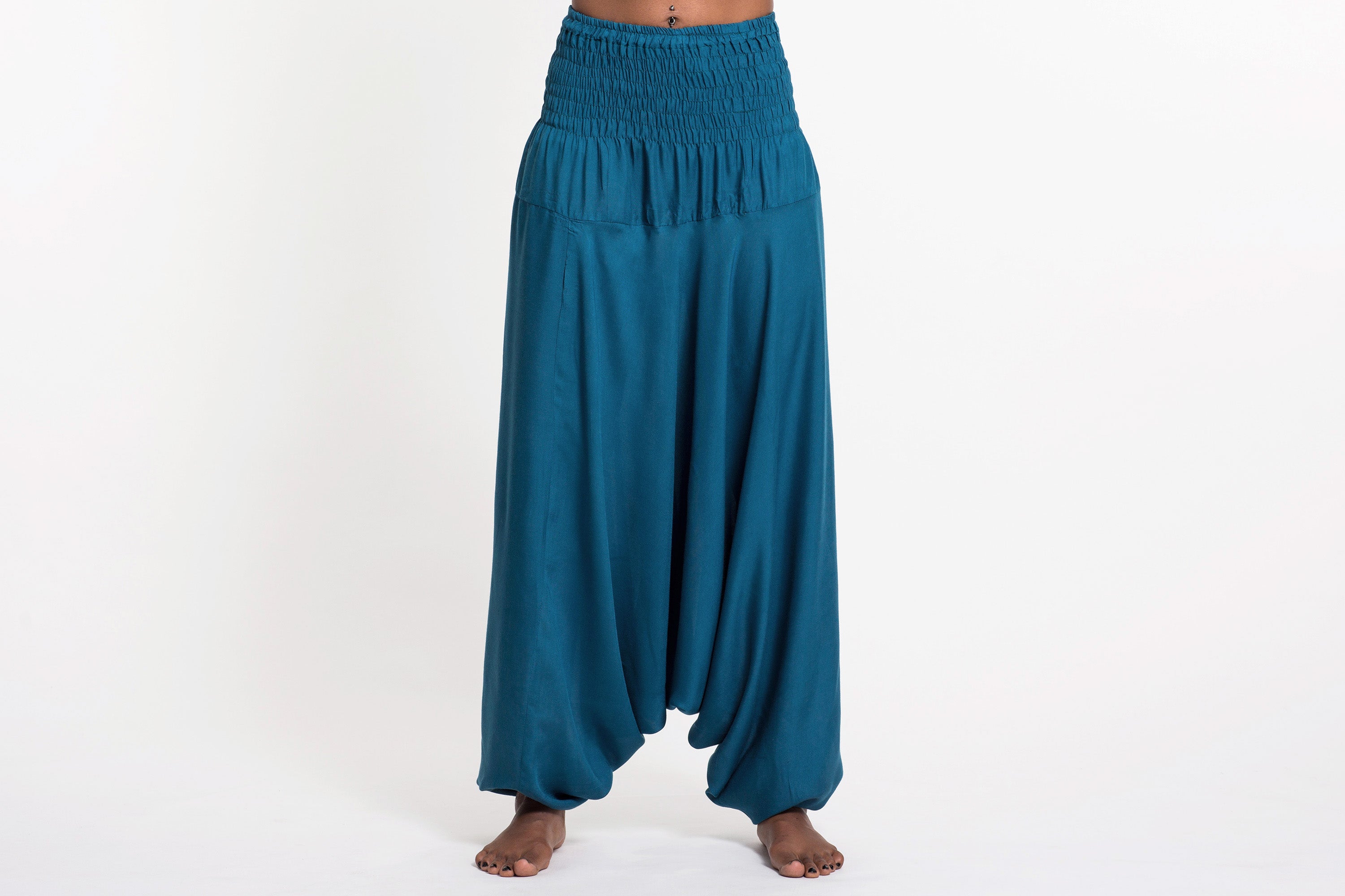 Solid Color 2-in-1 Jumpsuit Harem Pants in Aqua Blue