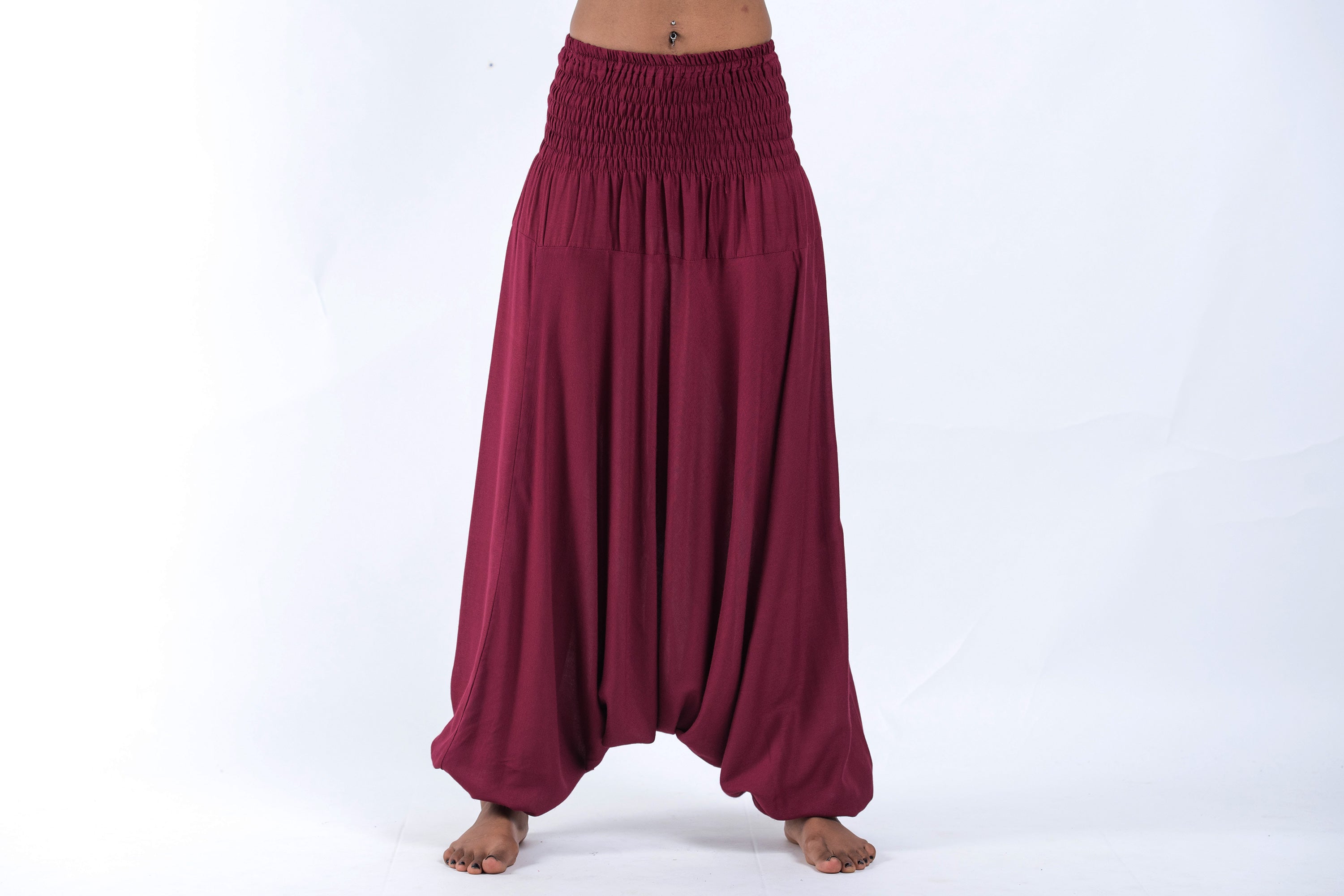 Solid Color 2-in-1 Jumpsuit Harem Pants in Red