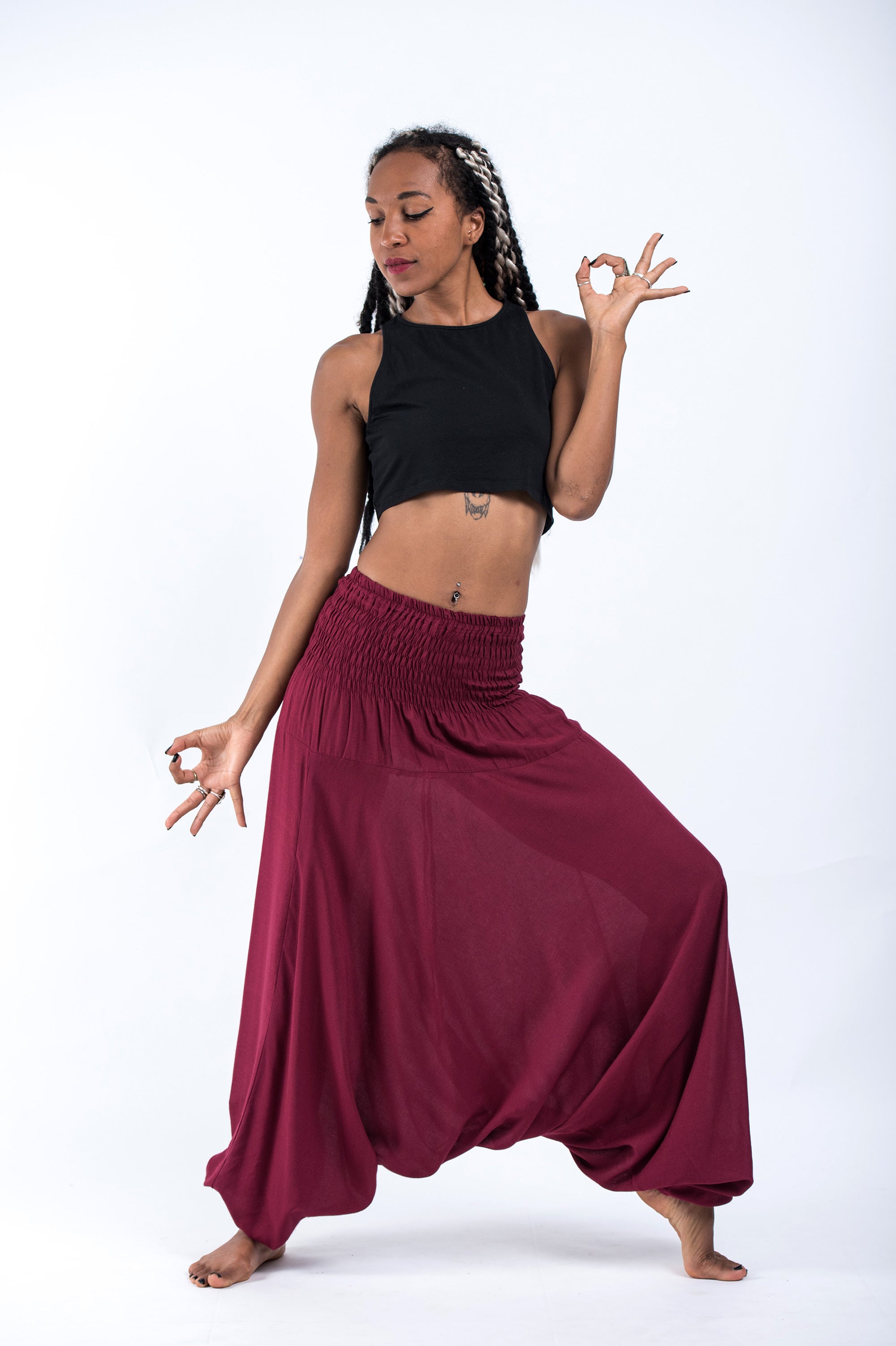 Solid Color 2-in-1 Jumpsuit Harem Pants in Red