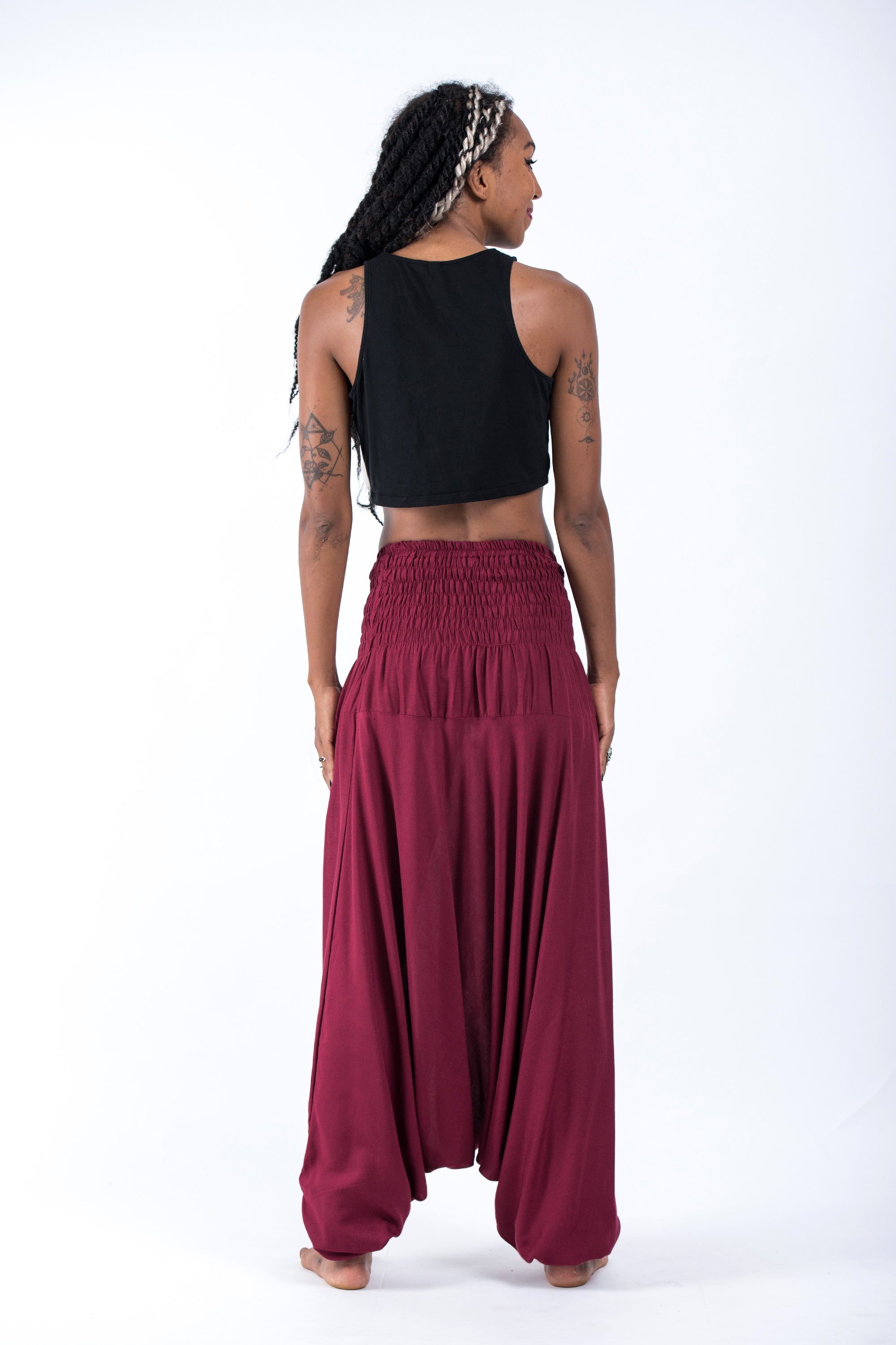 Solid Color 2-in-1 Jumpsuit Harem Pants in Red