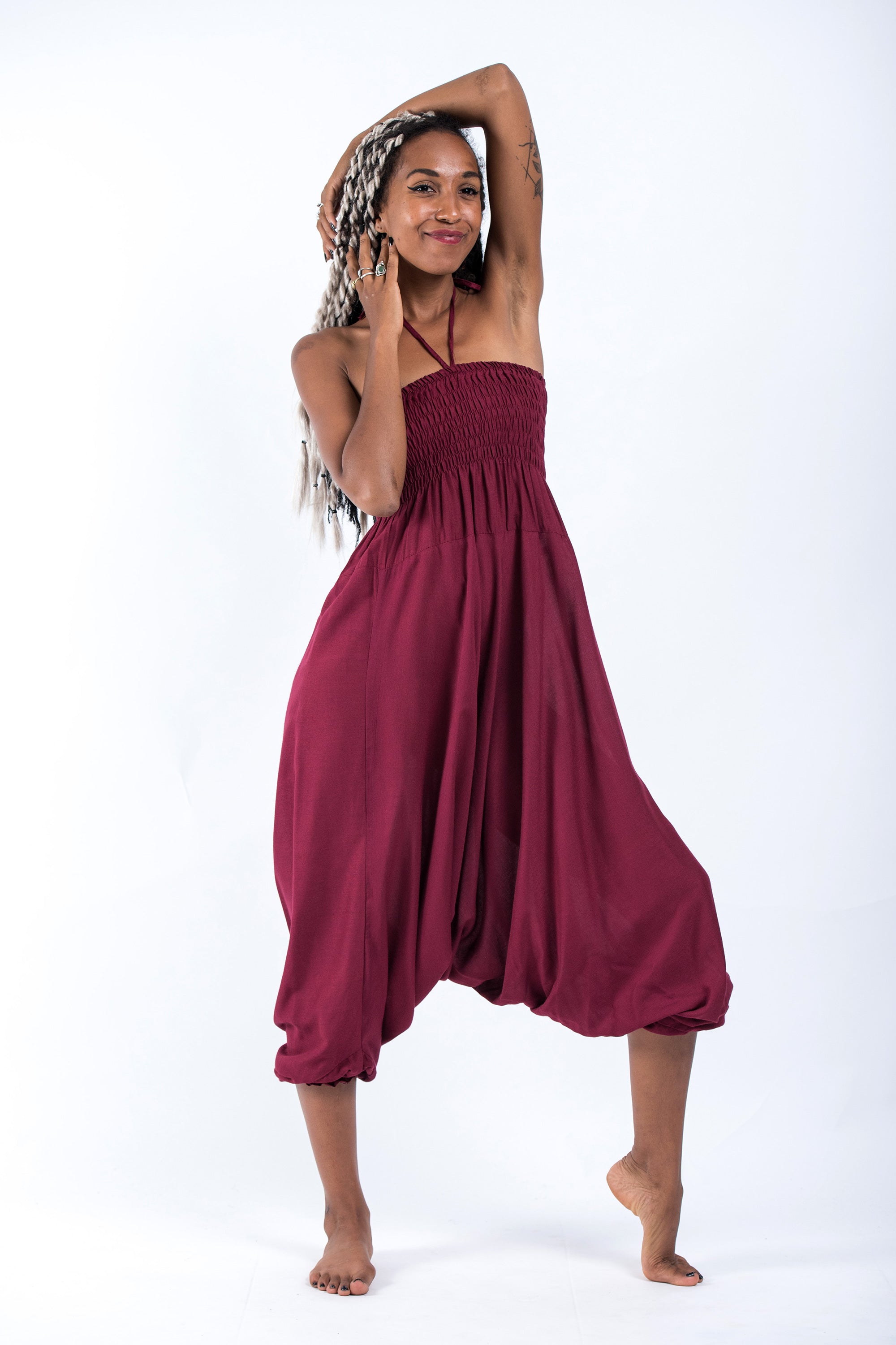 Solid Color 2-in-1 Jumpsuit Harem Pants in Red