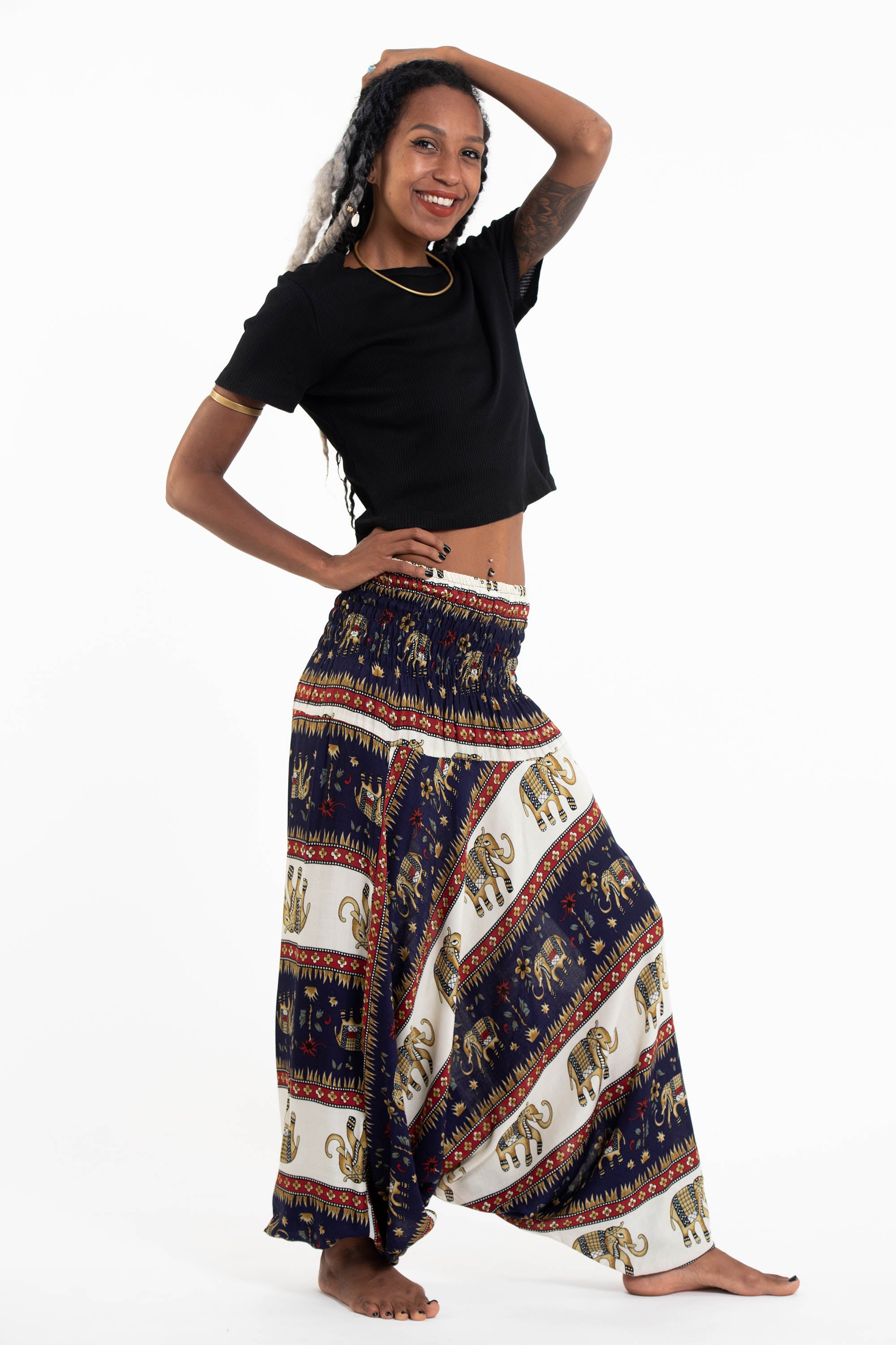 Elephant Bliss 2-in-1 Jumpsuit Elephant Pants in Navy