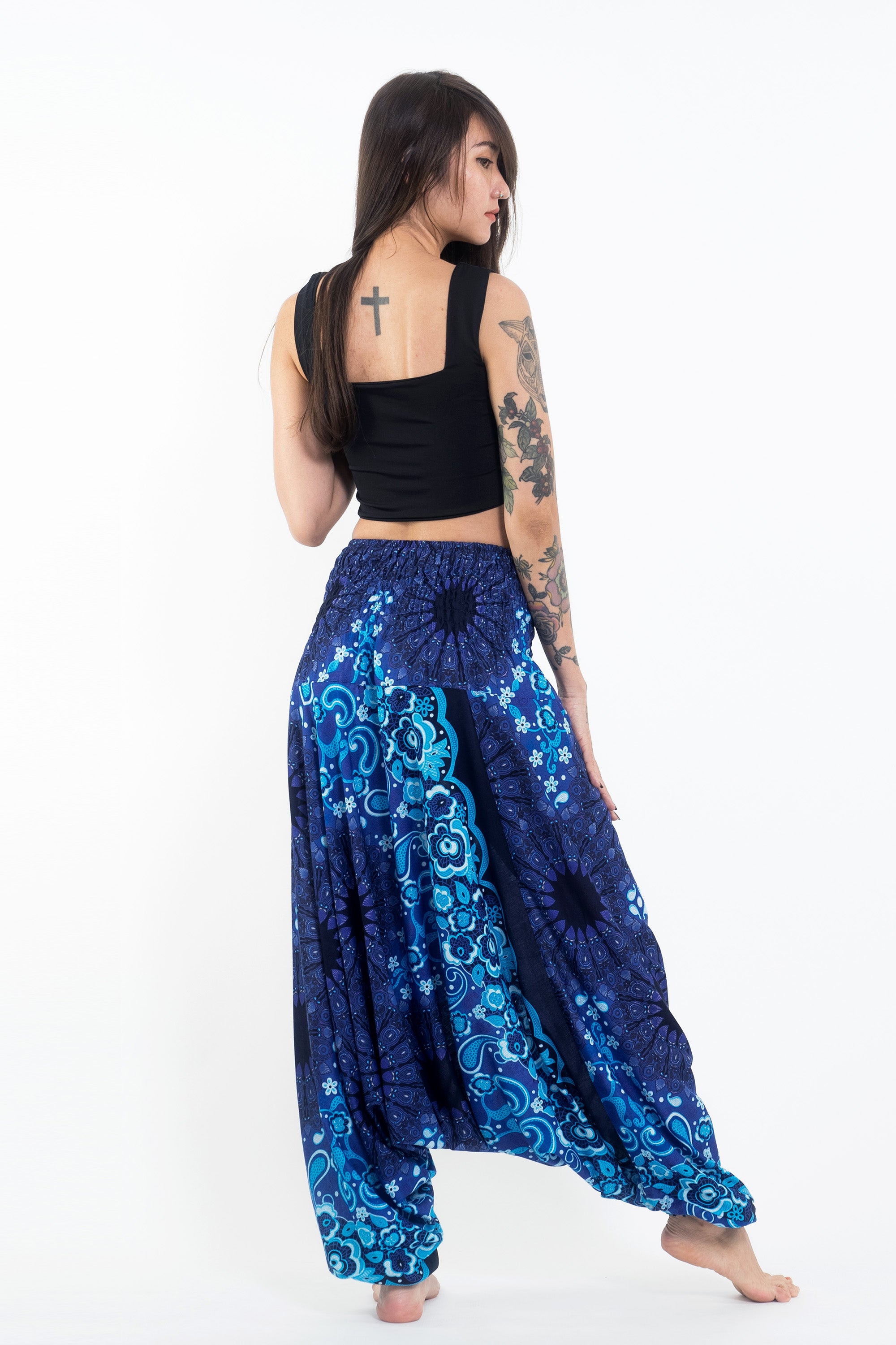 Paisley Mandalas 2-in-1 Jumpsuit Harem Pants in Blue