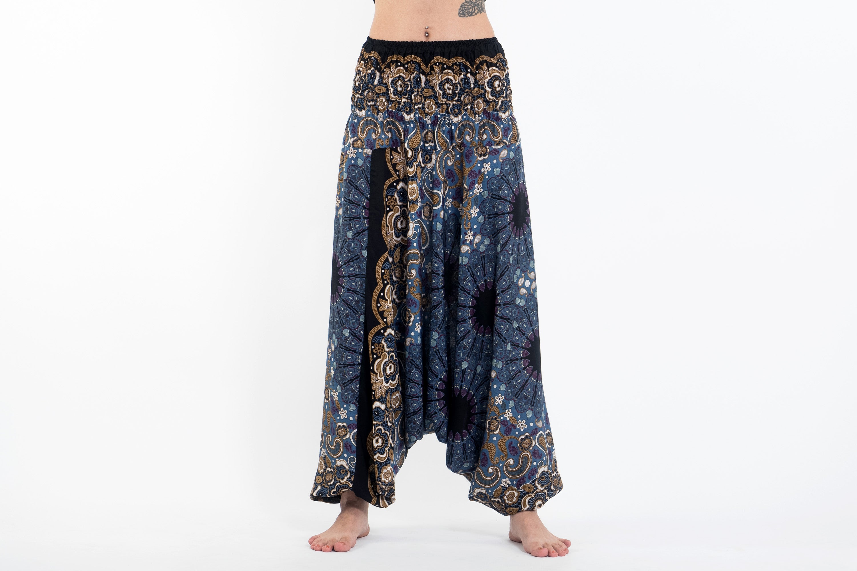 Paisley Mandalas 2-in-1 Jumpsuit Harem Pants in Blue Gray