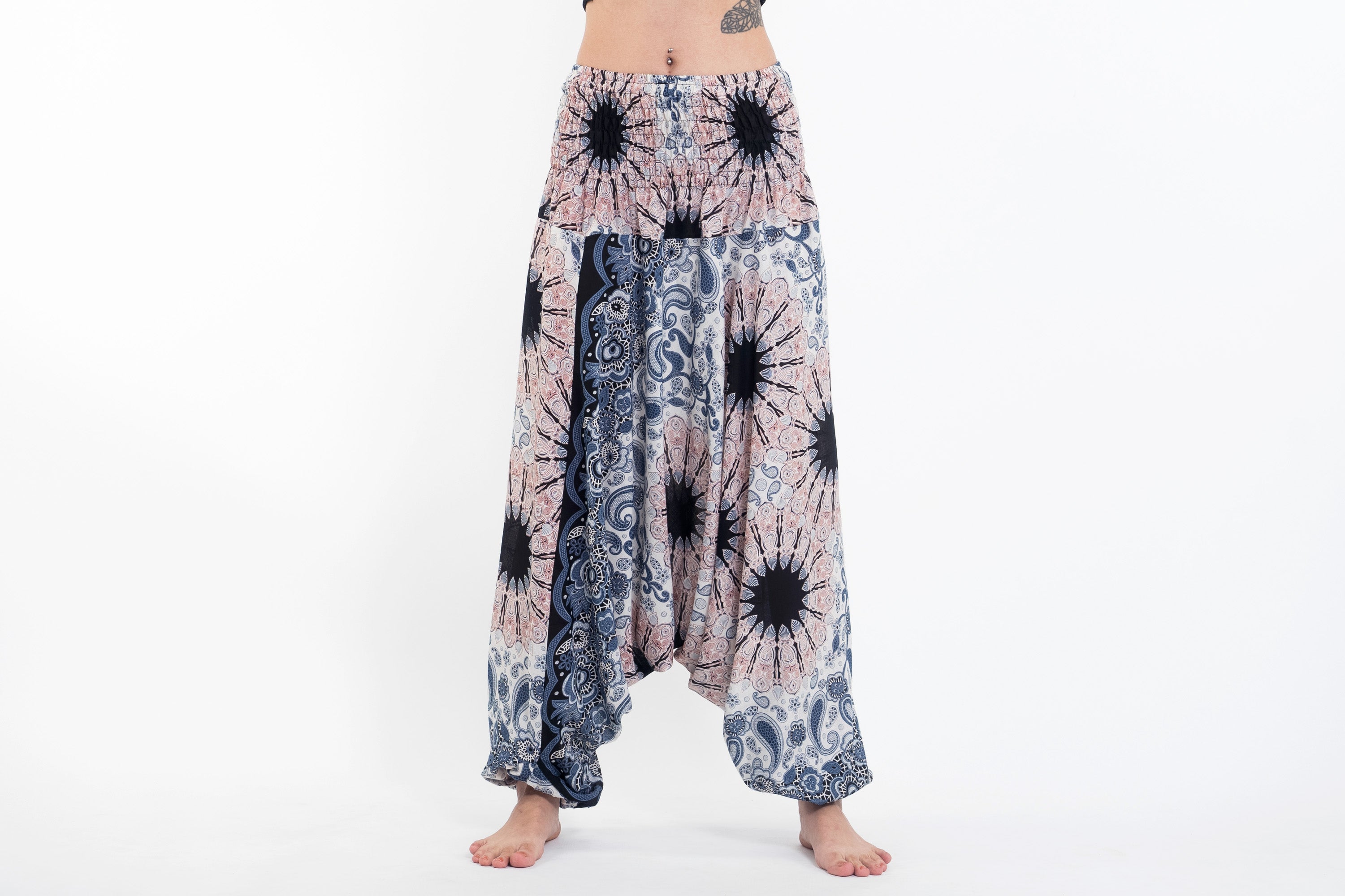 Paisley Mandalas 2-in-1 Jumpsuit Harem Pants in Silver Gray