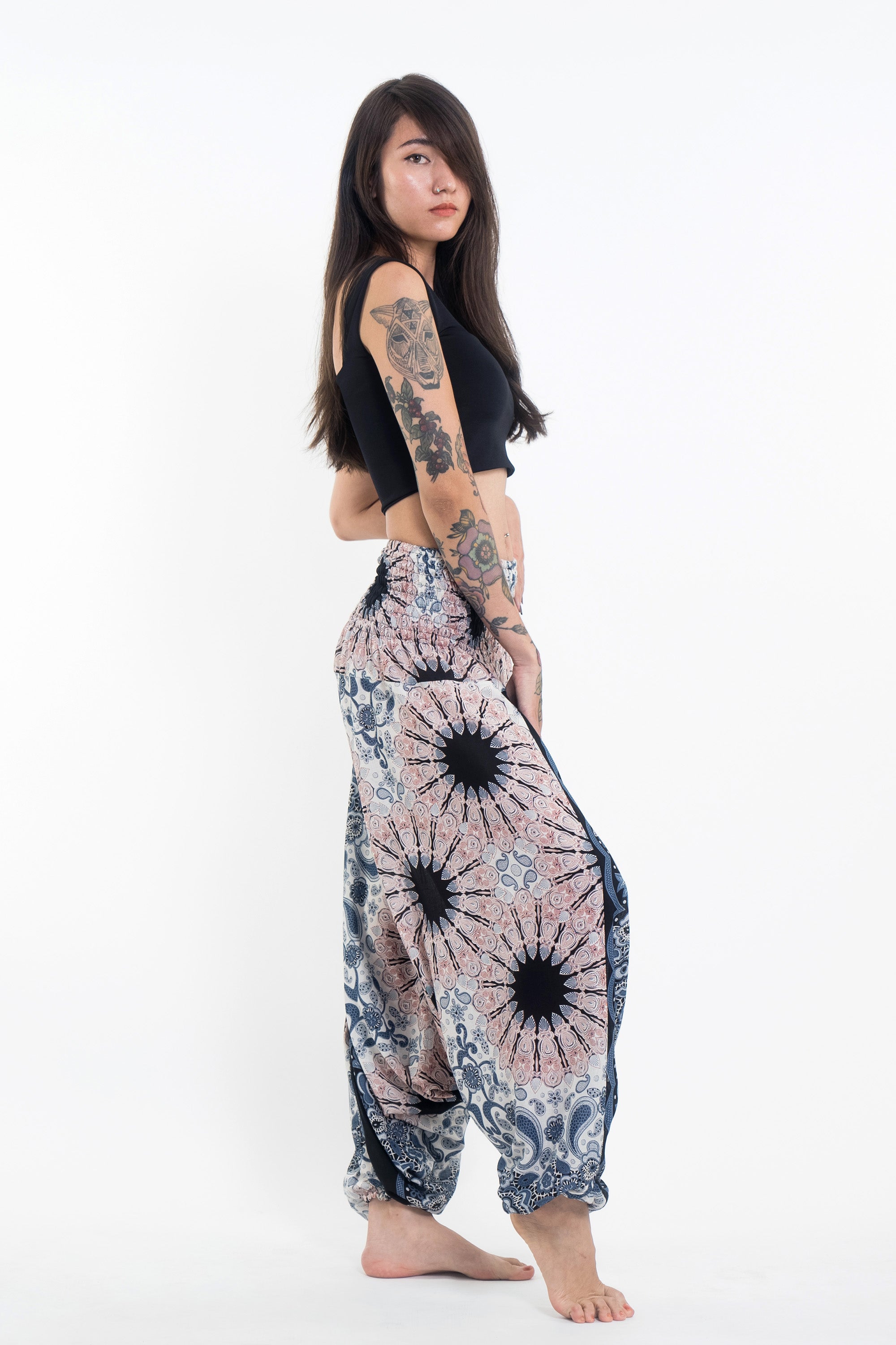 Paisley Mandalas 2-in-1 Jumpsuit Harem Pants in Silver Gray