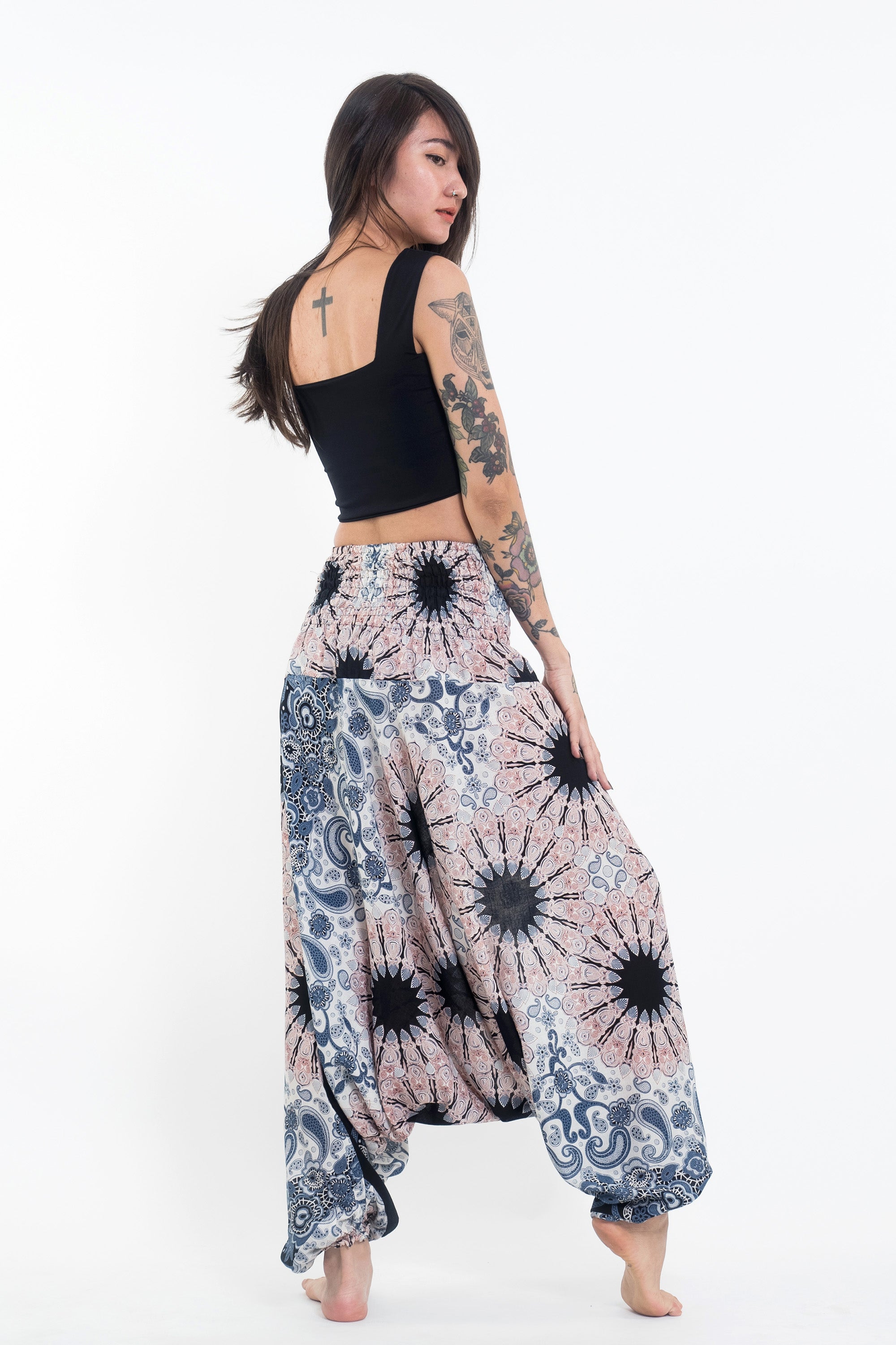 Paisley Mandalas 2-in-1 Jumpsuit Harem Pants in Silver Gray