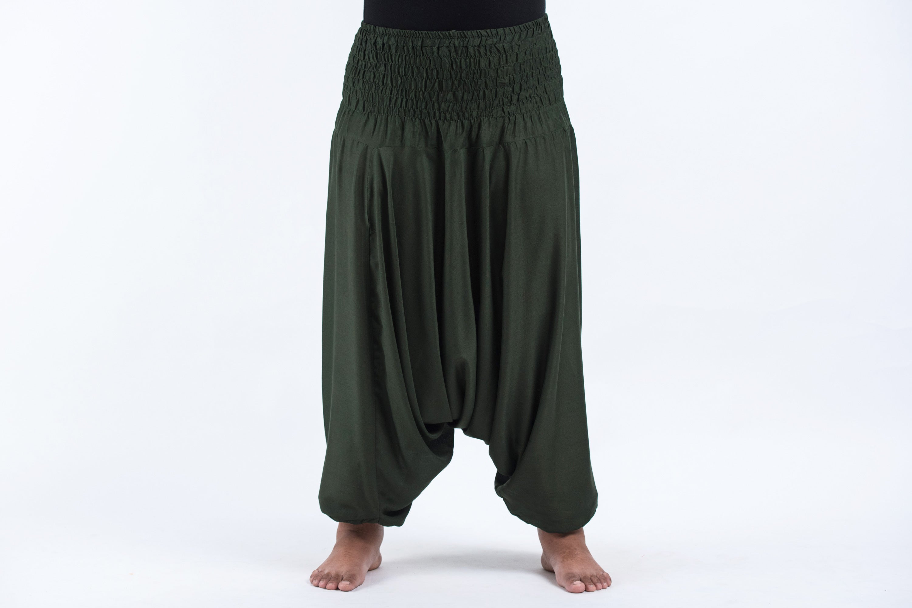 Plus Size Solid Color 2-in-1 Jumpsuit Harem Pants in Dark green