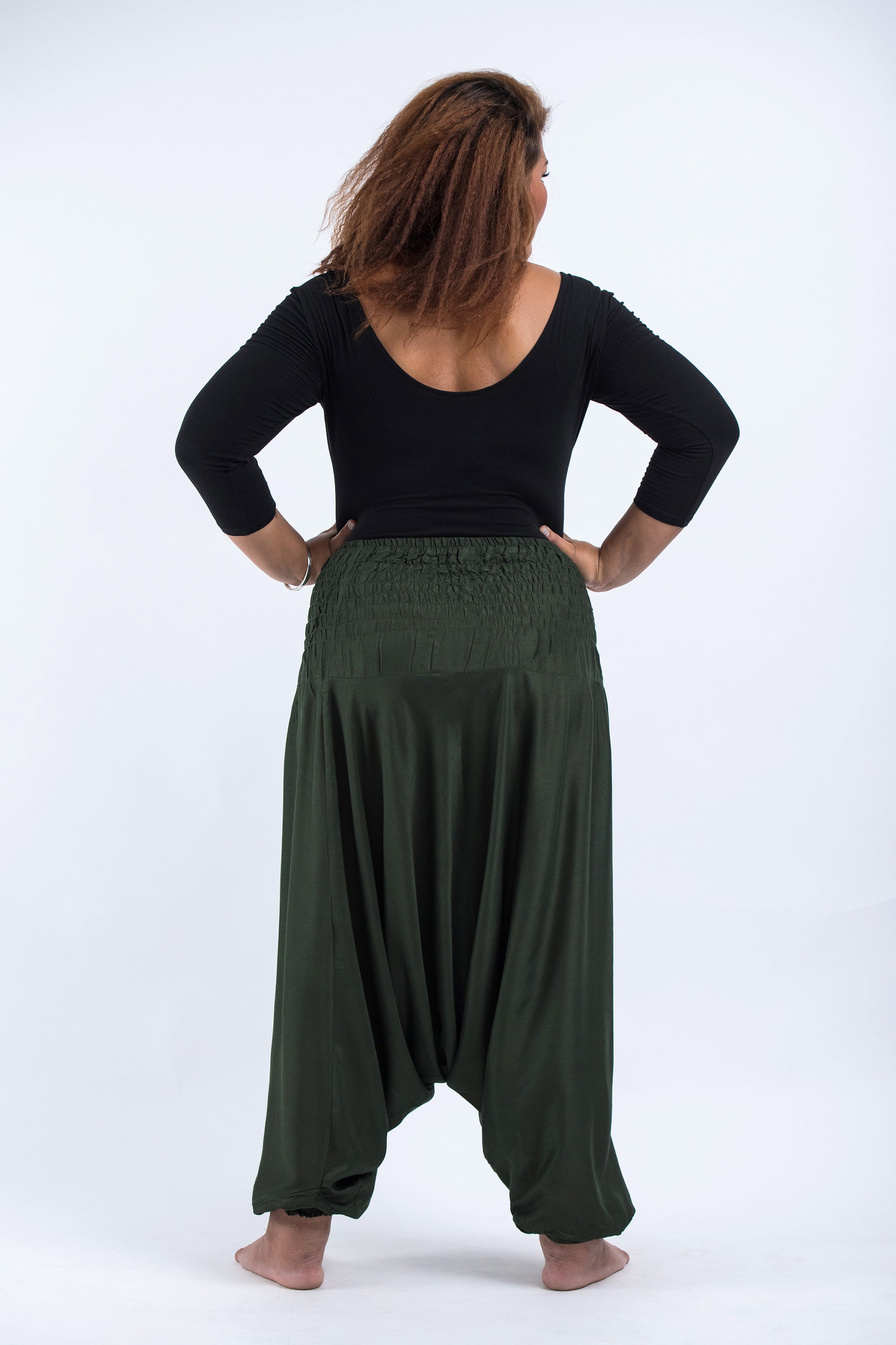 Plus Size Solid Color 2-in-1 Jumpsuit Harem Pants in Dark green