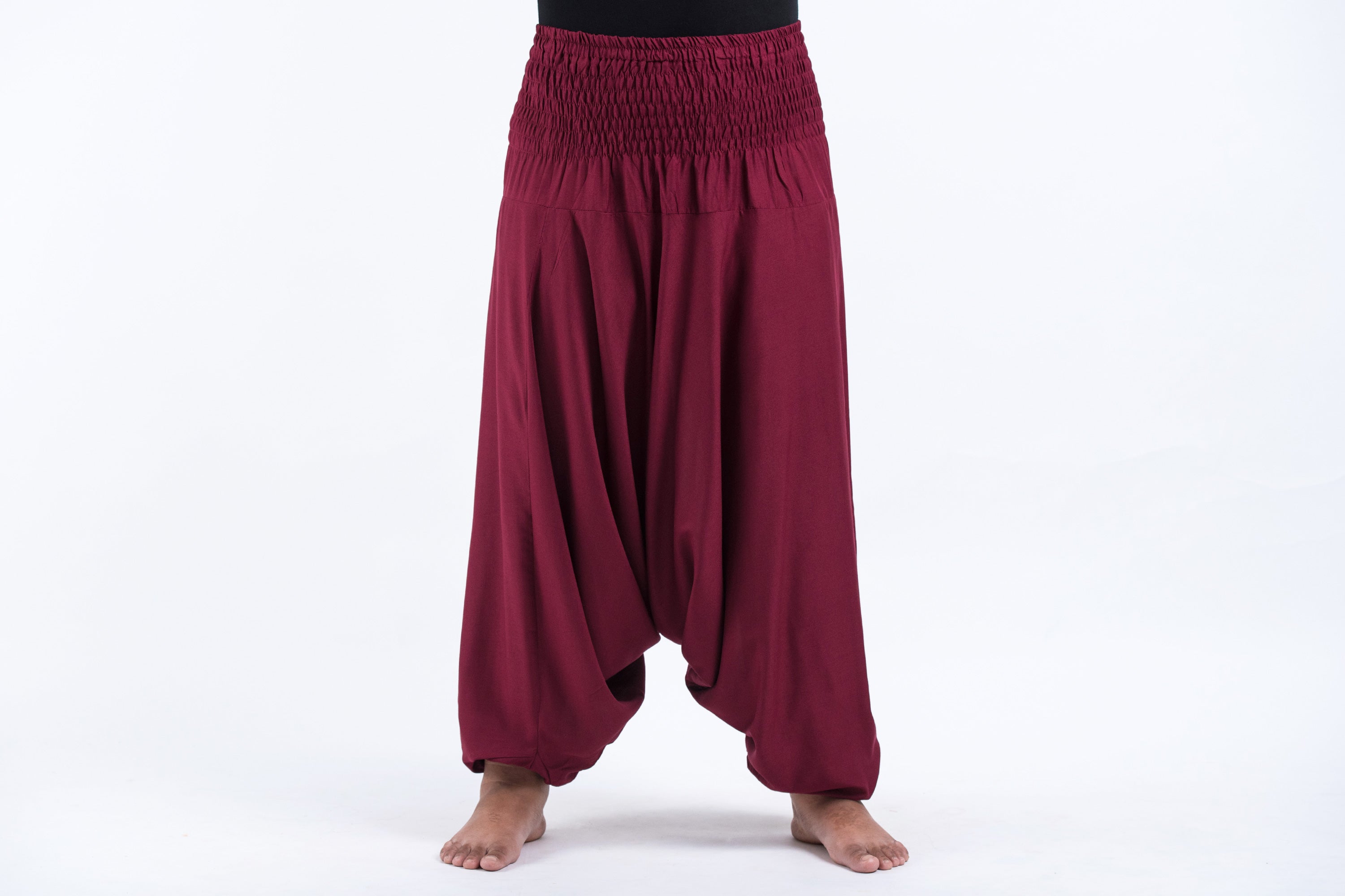 Plus Size Solid Color 2-in-1 Jumpsuit Harem Pants in Red