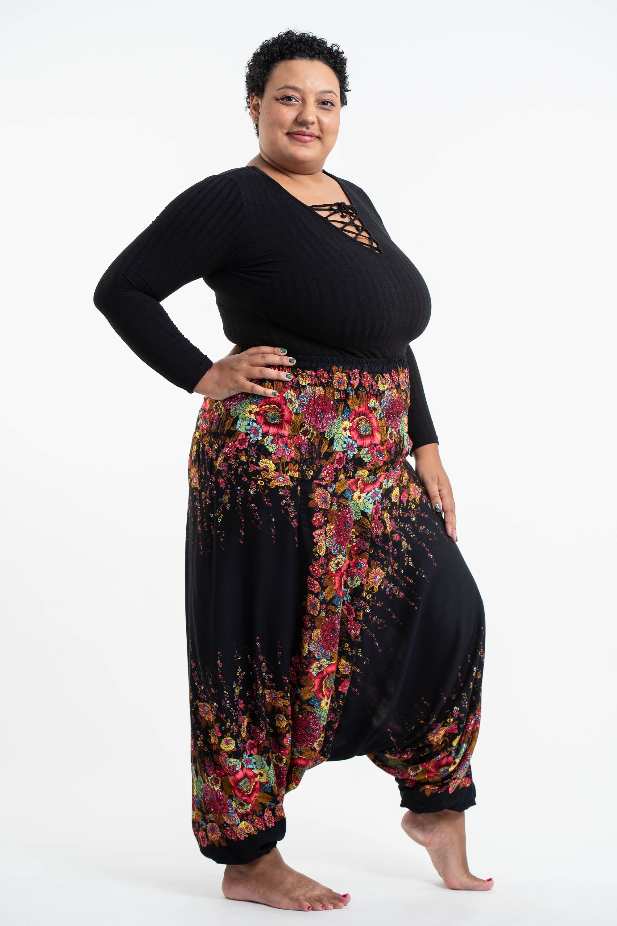 Plus Size Floral Harem Pants in