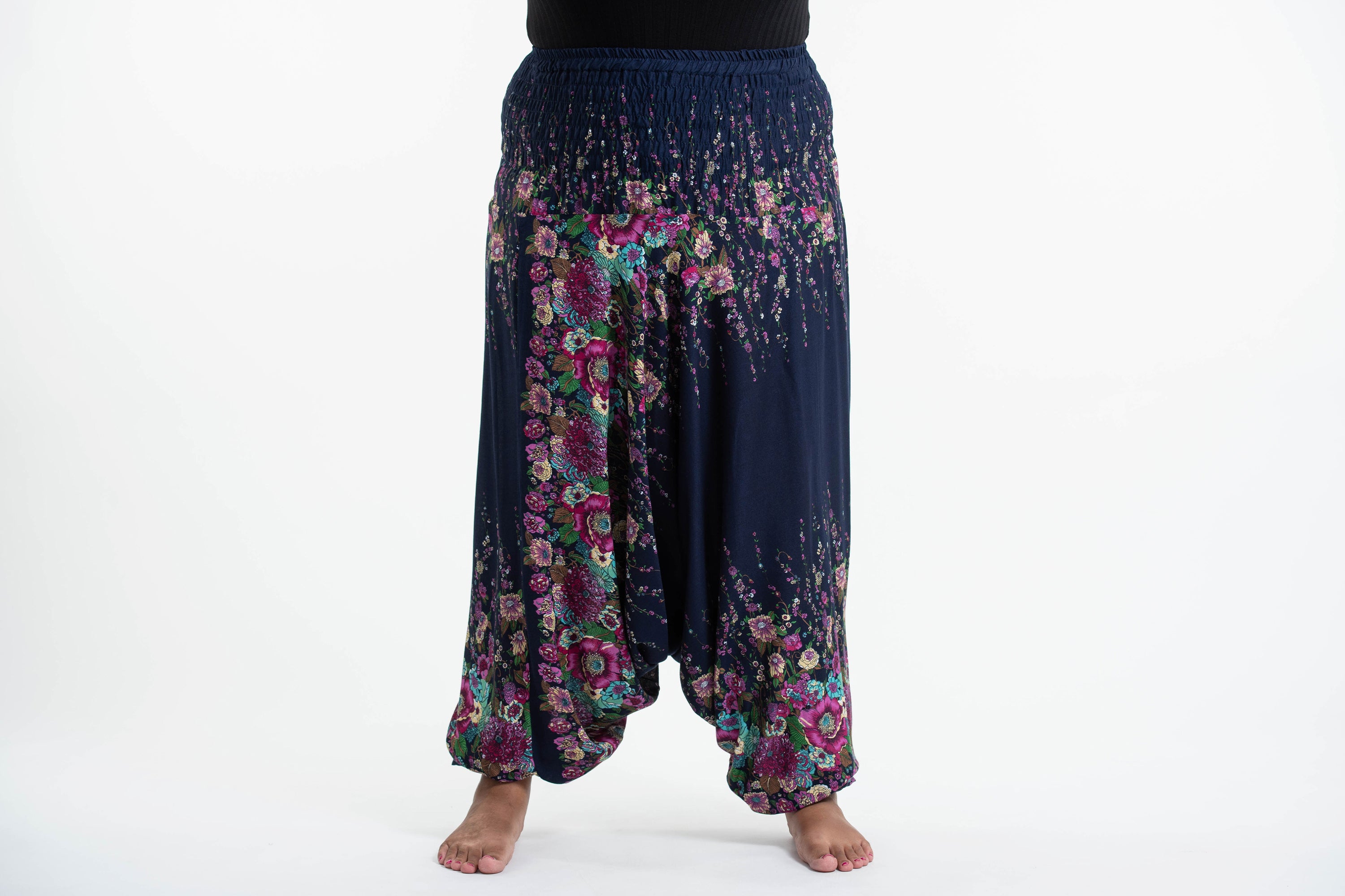 Plus Size Floral 2-in-1 Jumpsuit Harem Pants in Blue