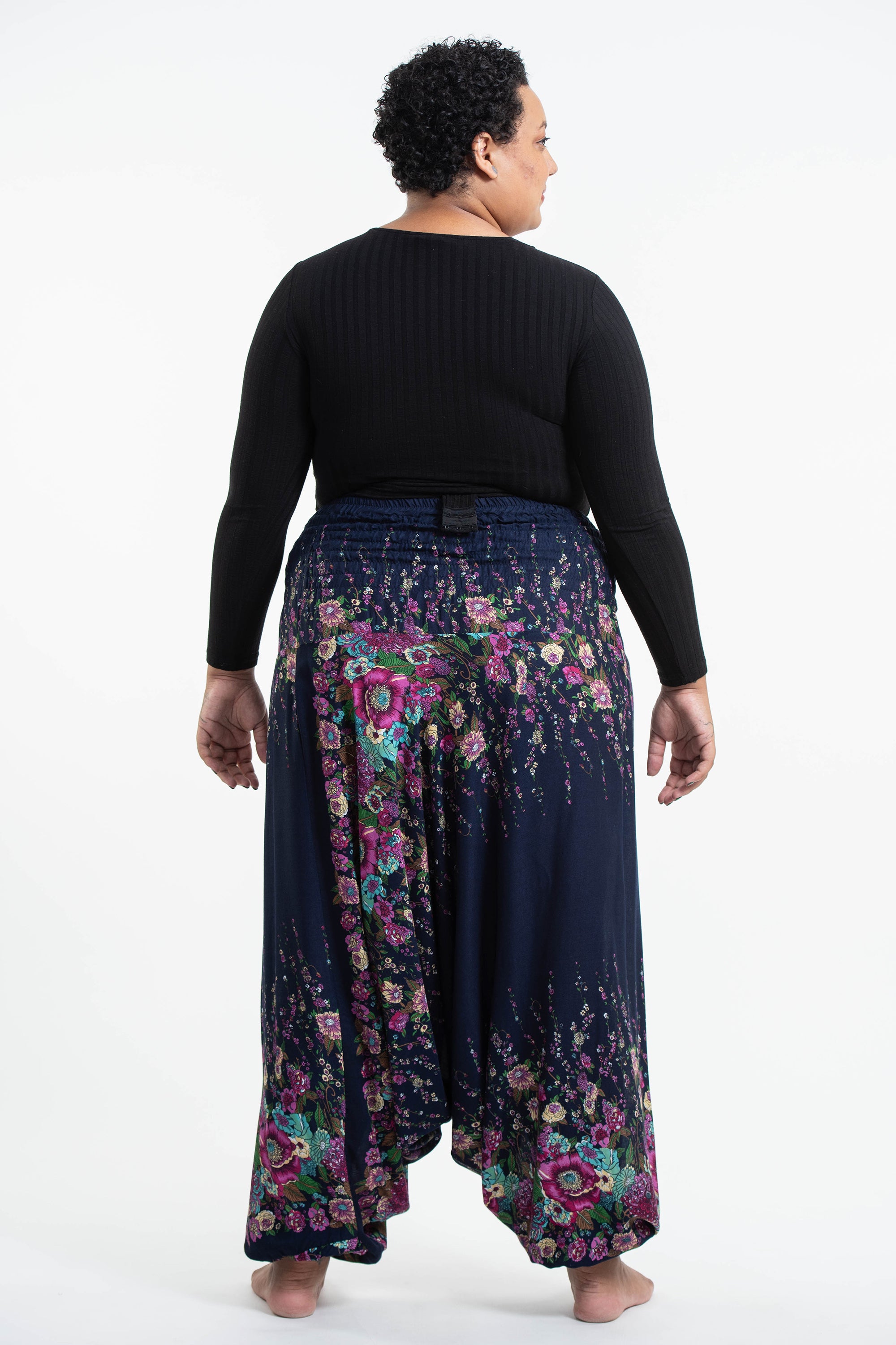 Plus Size Floral 2-in-1 Jumpsuit Harem Pants in Blue