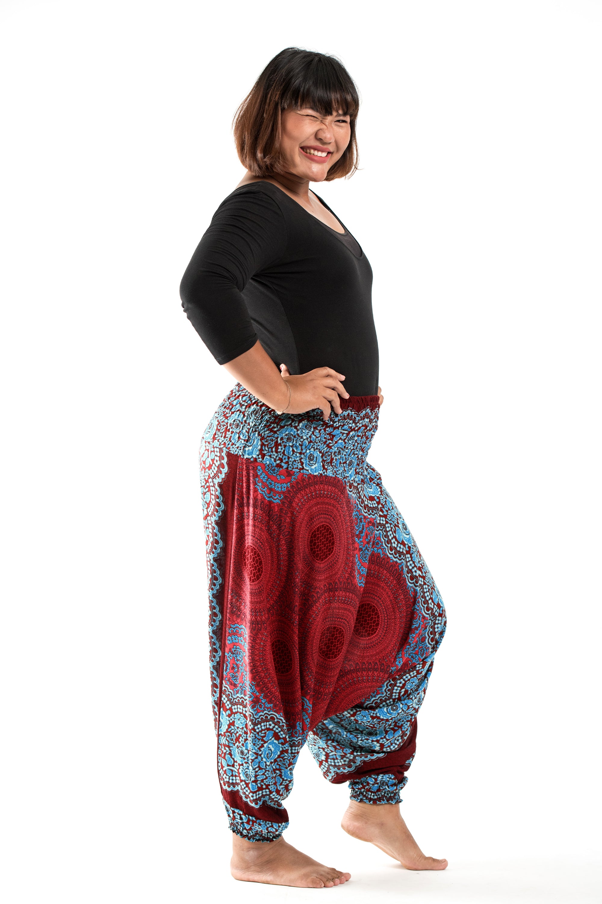 Plus Size Geometric Mandalas 2-in-1 Jumpsuit Harem Pants in Red