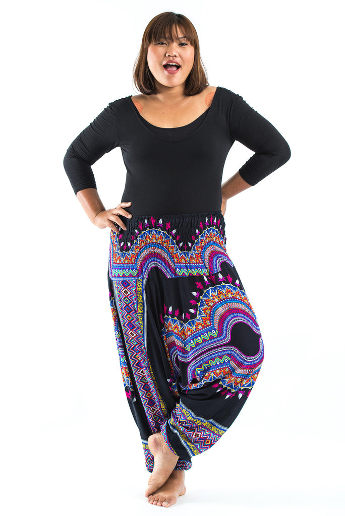 Plus Size Dashiki Prints 2-in-1 Jumpsuit Harem Pants in Black