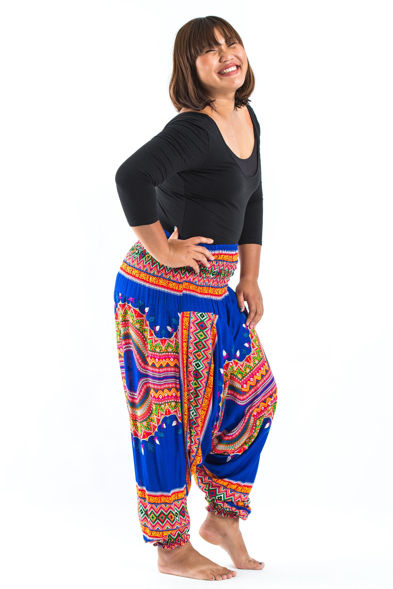 Plus Size Dashiki Prints 2-in-1 Jumpsuit Harem Pants in Blue