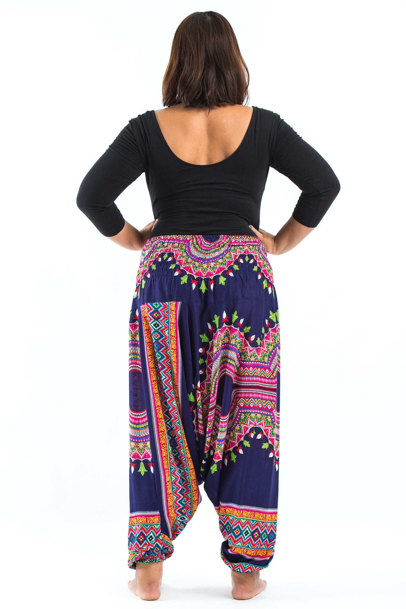 Plus Size Dashiki Prints 2-in-1 Jumpsuit Harem Pants in Navy