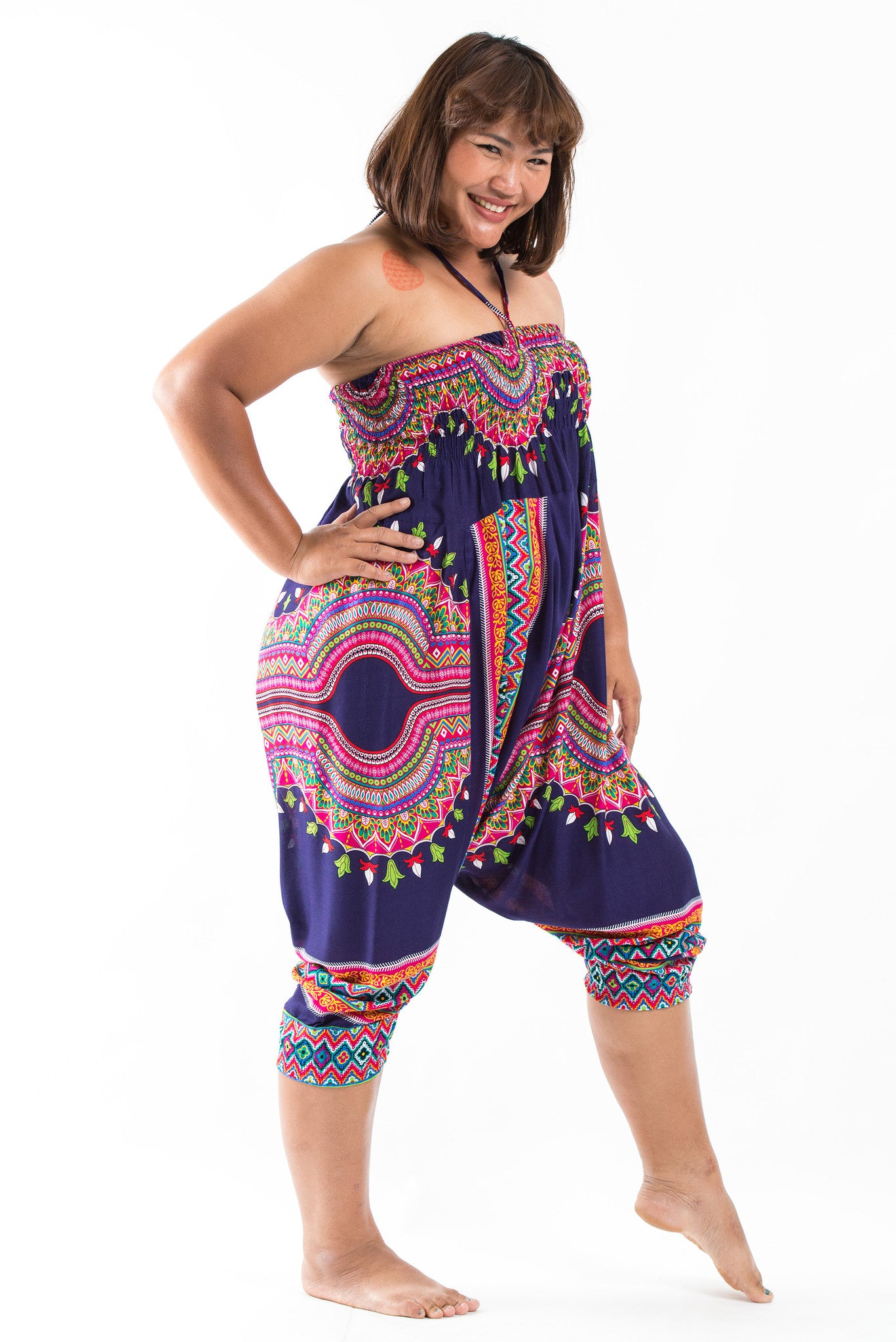 Plus Size Dashiki Prints 2-in-1 Jumpsuit Harem Pants in Navy