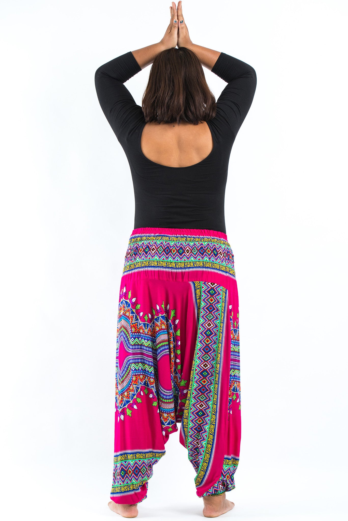 Plus Size Dashiki Prints 2-in-1 Jumpsuit Harem Pants in Pink