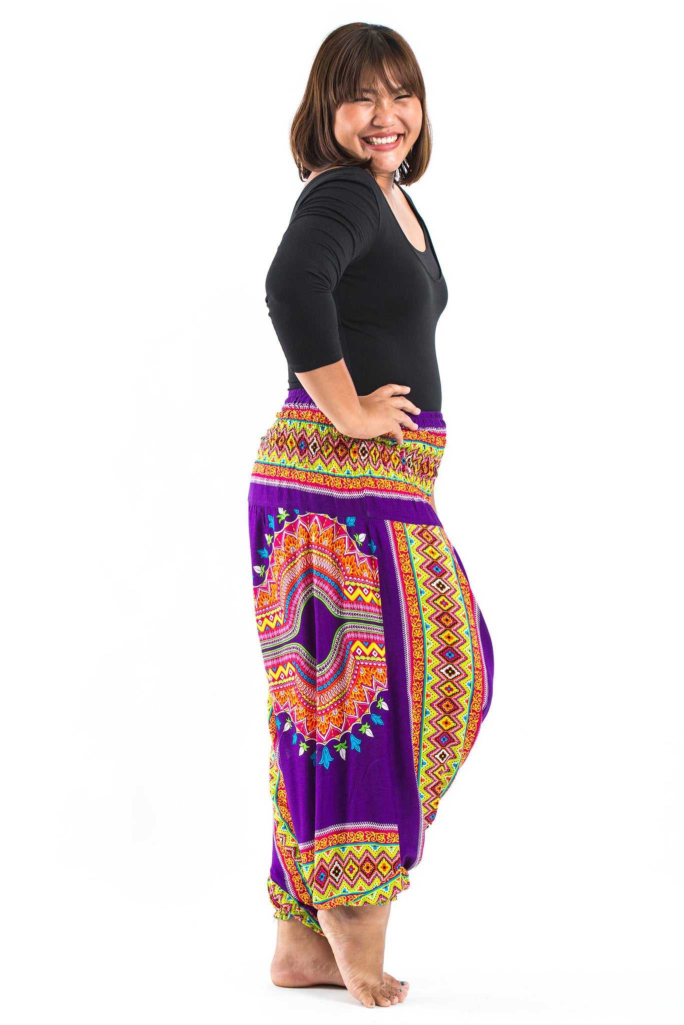 Plus Size Dashiki Prints 2-in-1 Jumpsuit Harem Pants in Purple