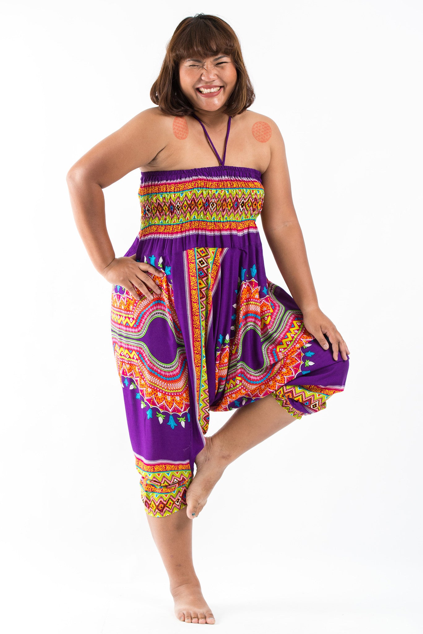 Plus Size Dashiki Prints 2-in-1 Jumpsuit Harem Pants in Purple