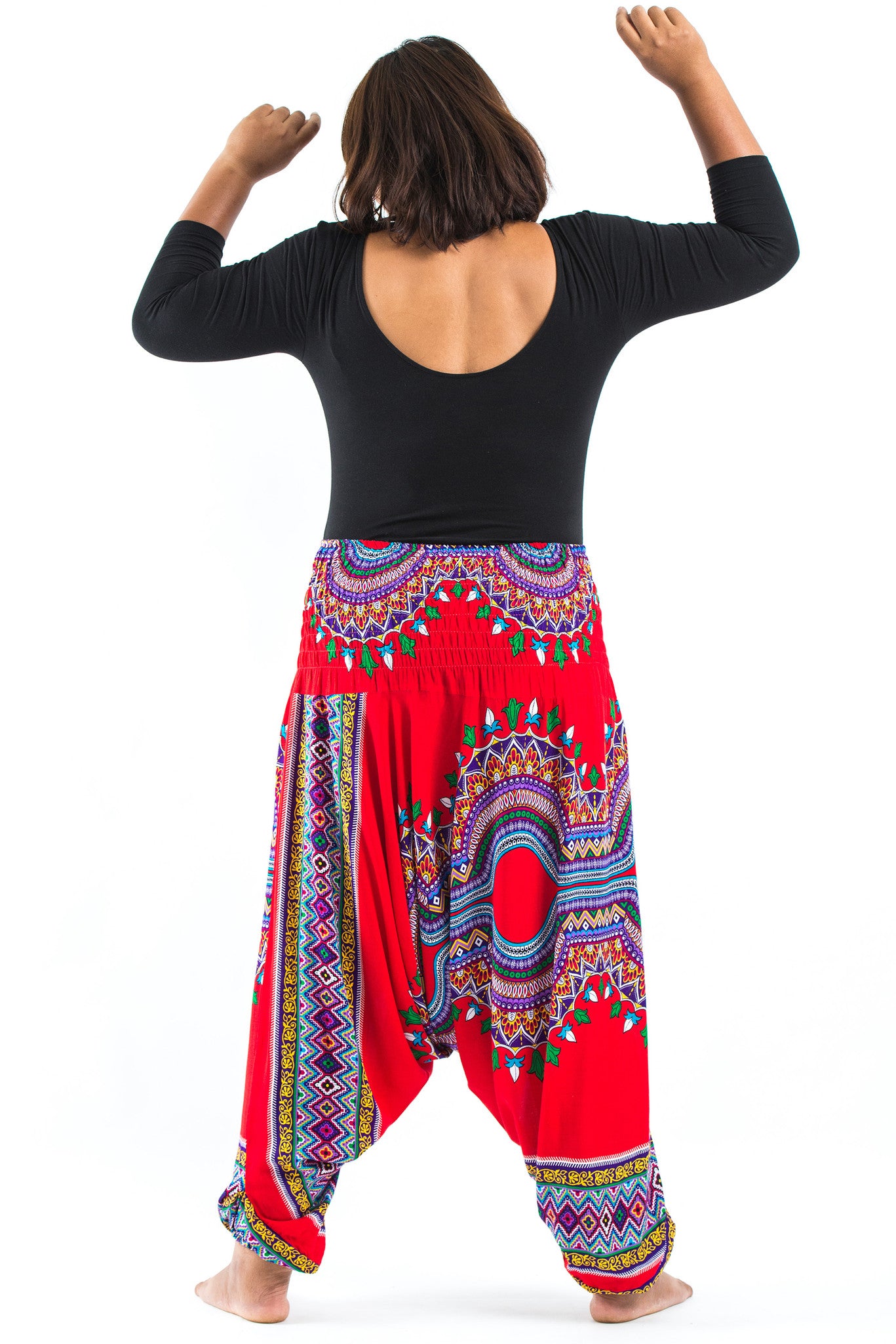 Plus Size Dashiki Prints 2-in-1 Jumpsuit Harem Pants in Red