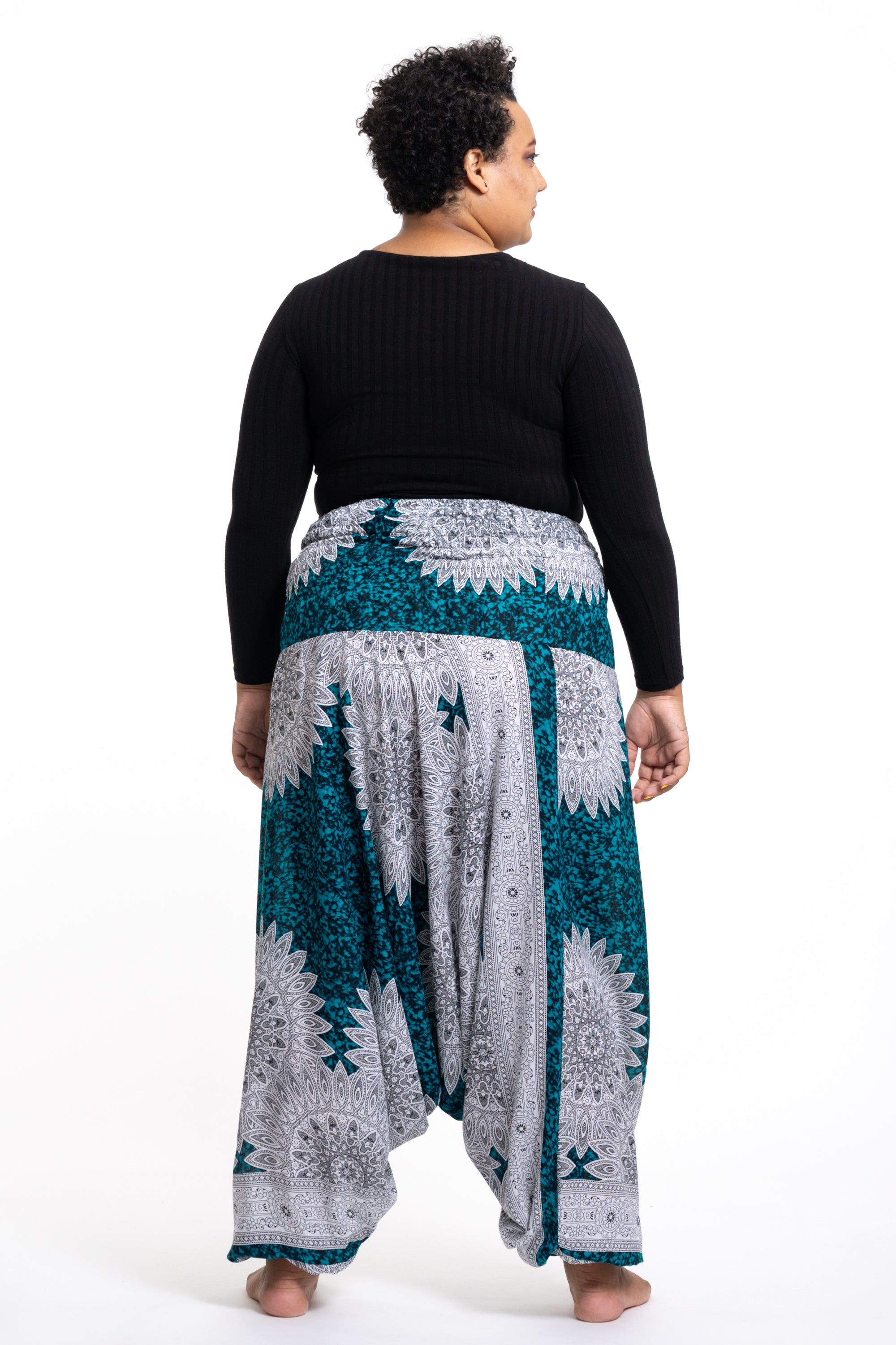 Plus Size Marble Mandalas 2-in-1 Jumpsuit Harem Pants in Turquoise