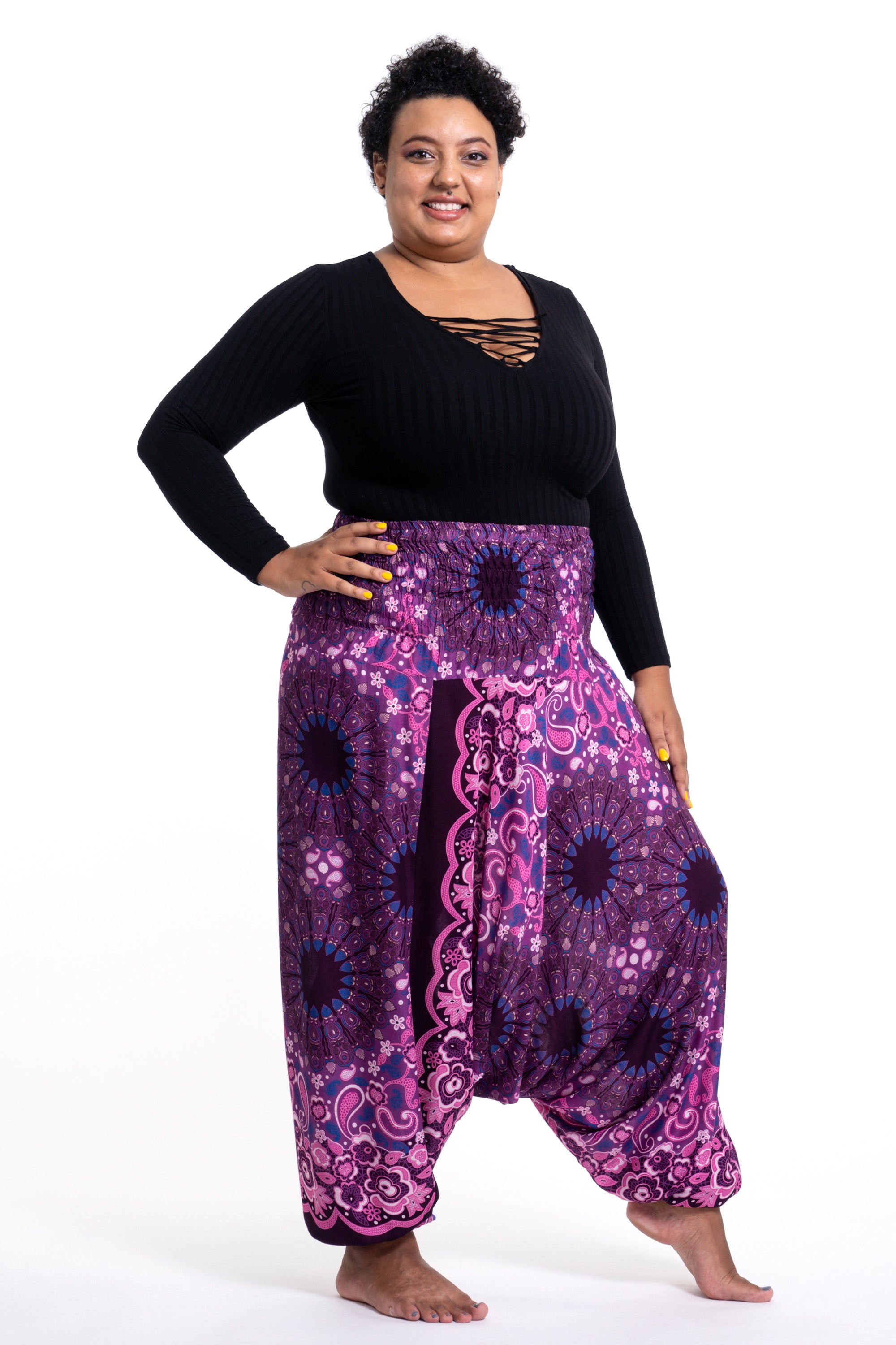Plus Size Paisley Mandalas 2-in-1 Jumpsuit Harem Pants in Purple