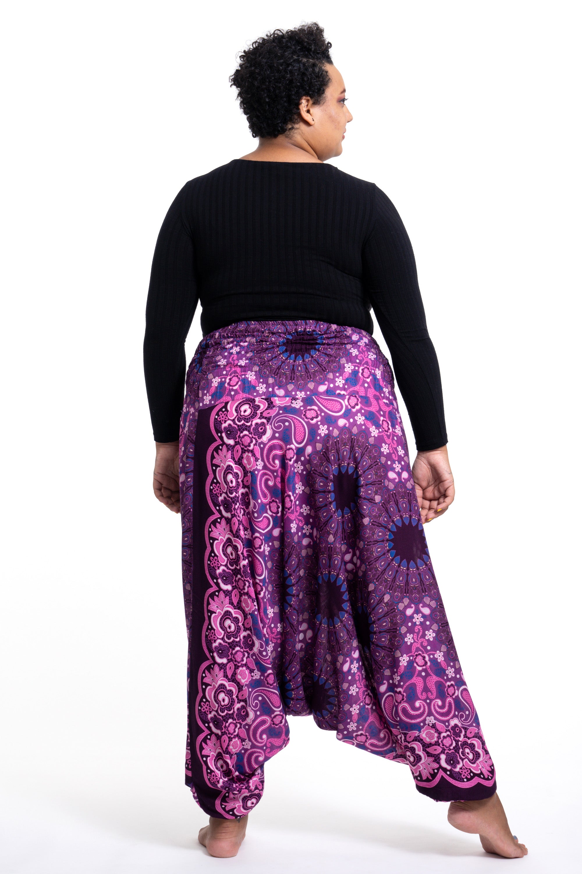 Plus Size Paisley Mandalas 2-in-1 Jumpsuit Harem Pants in Purple
