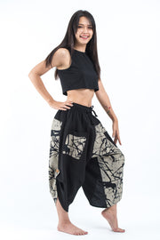 Two Tone Shatters Print Women's Three Quarter Pants in Black
