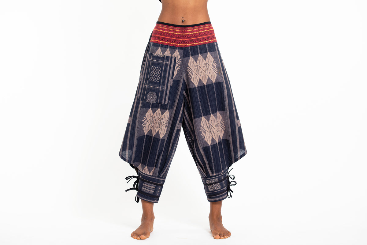 Thai Hill Tribe Fabric Women's Harem Pants with Ankle Straps in Artisa