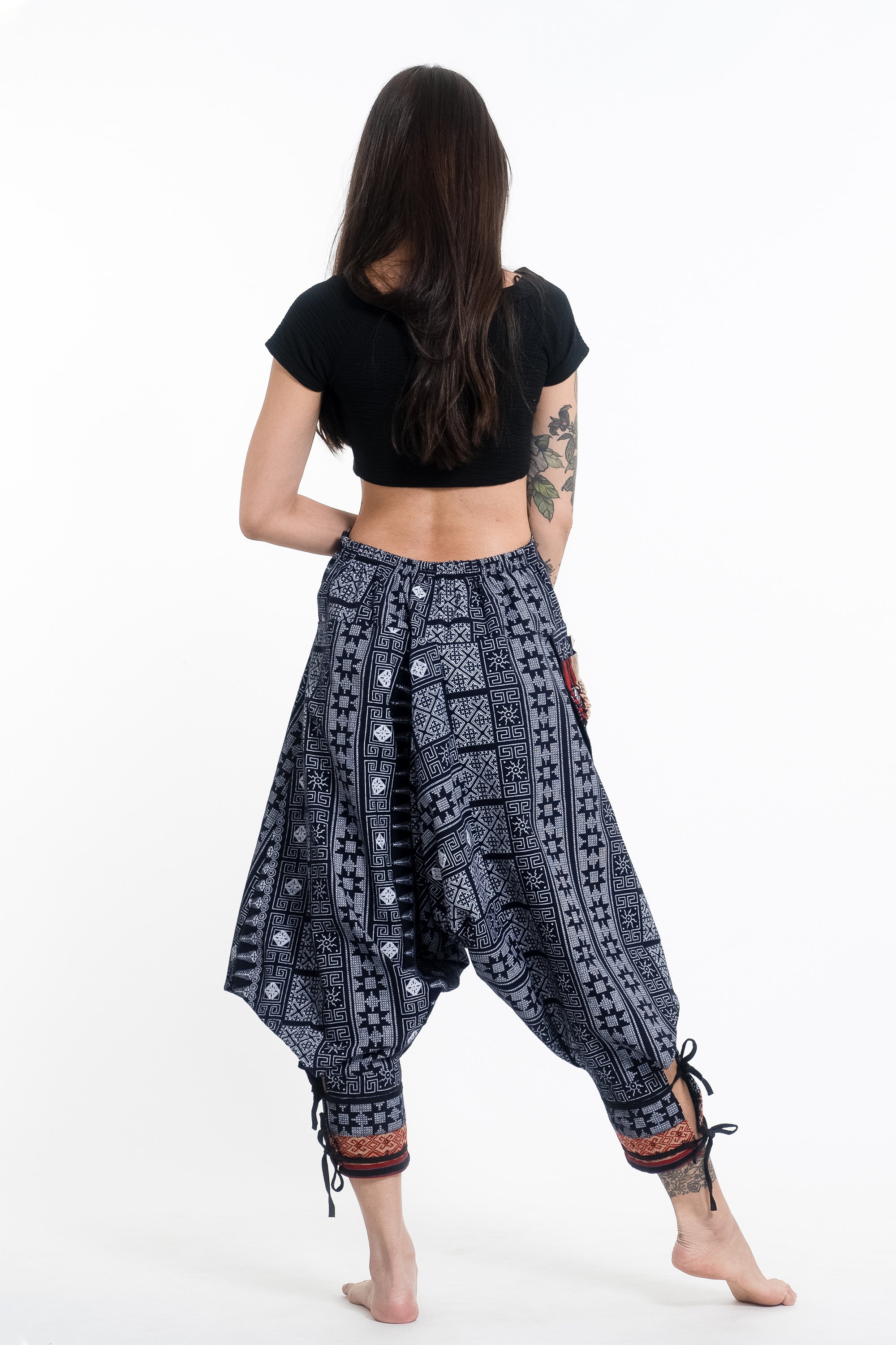 Traditional Prints Thai Hill Tribe Fabric Women's Harem Pants with Ank