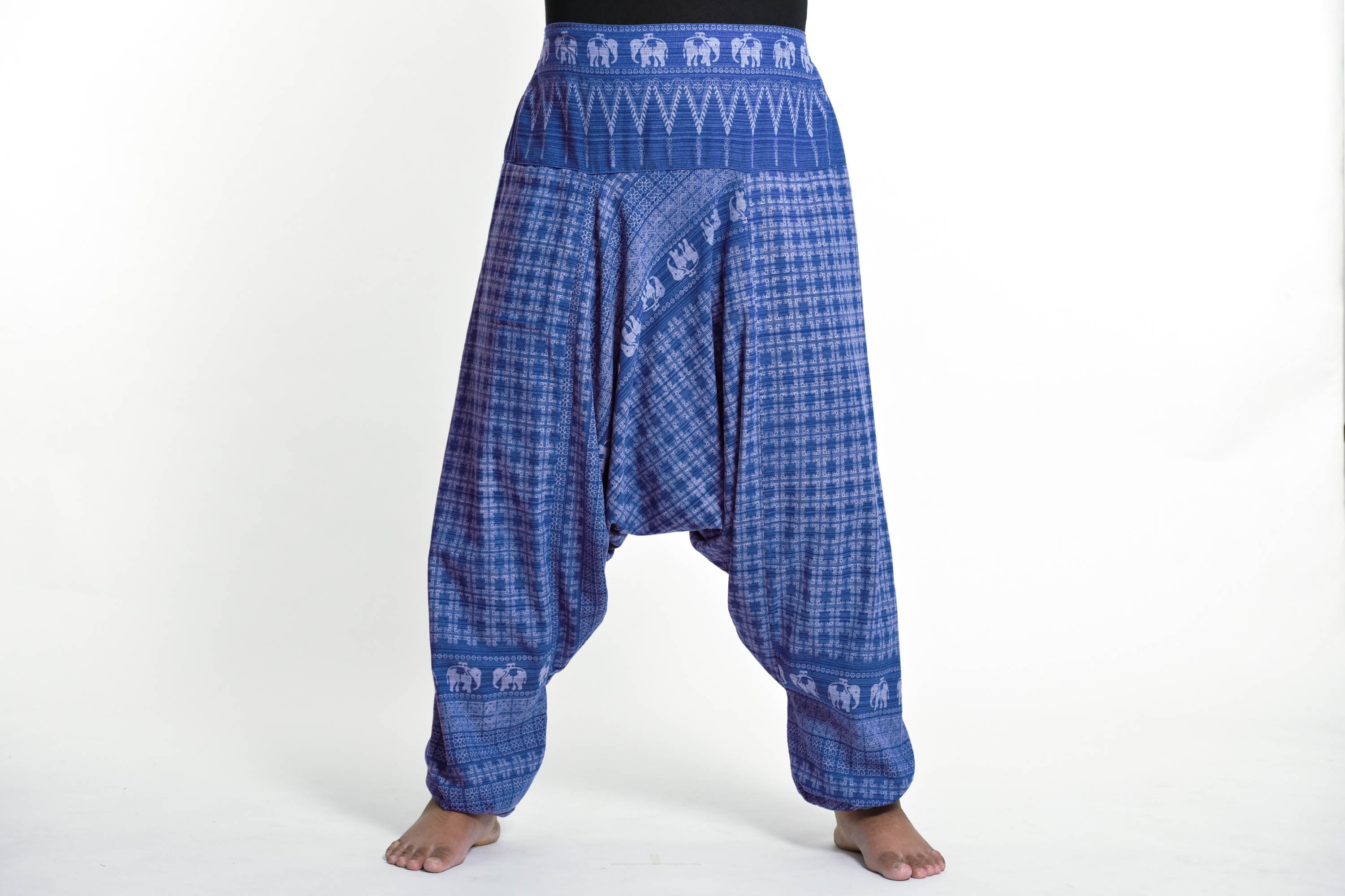Plus Size Hill Tribe Elephant Women's Elephant Pants in Blue