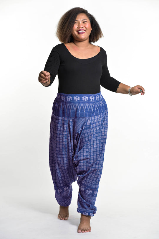 Plus Size Hill Tribe Elephant Women's Elephant Pants in Blue
