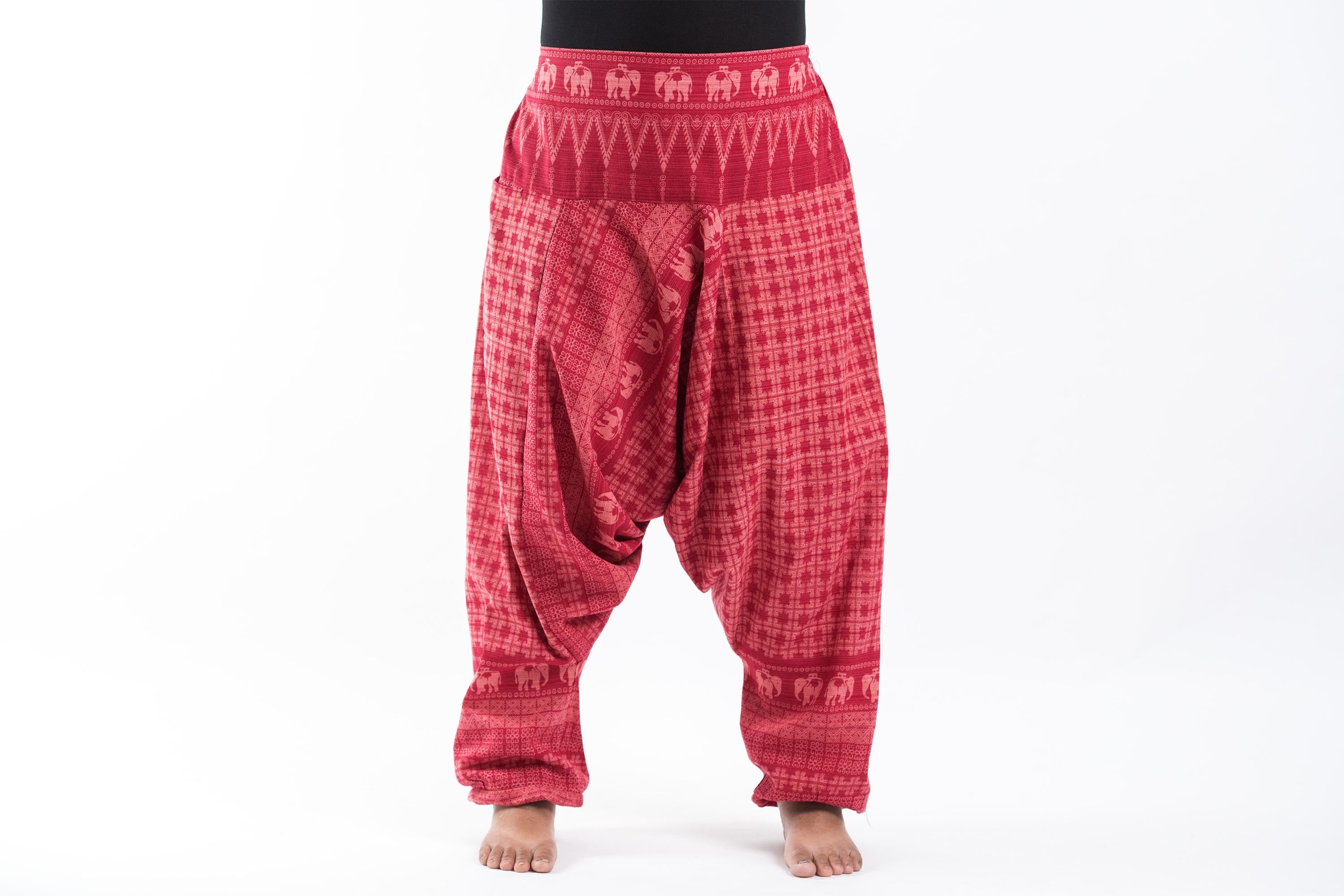 Plus Size Hill Tribe Elephant Women's Elephant Pants in Red