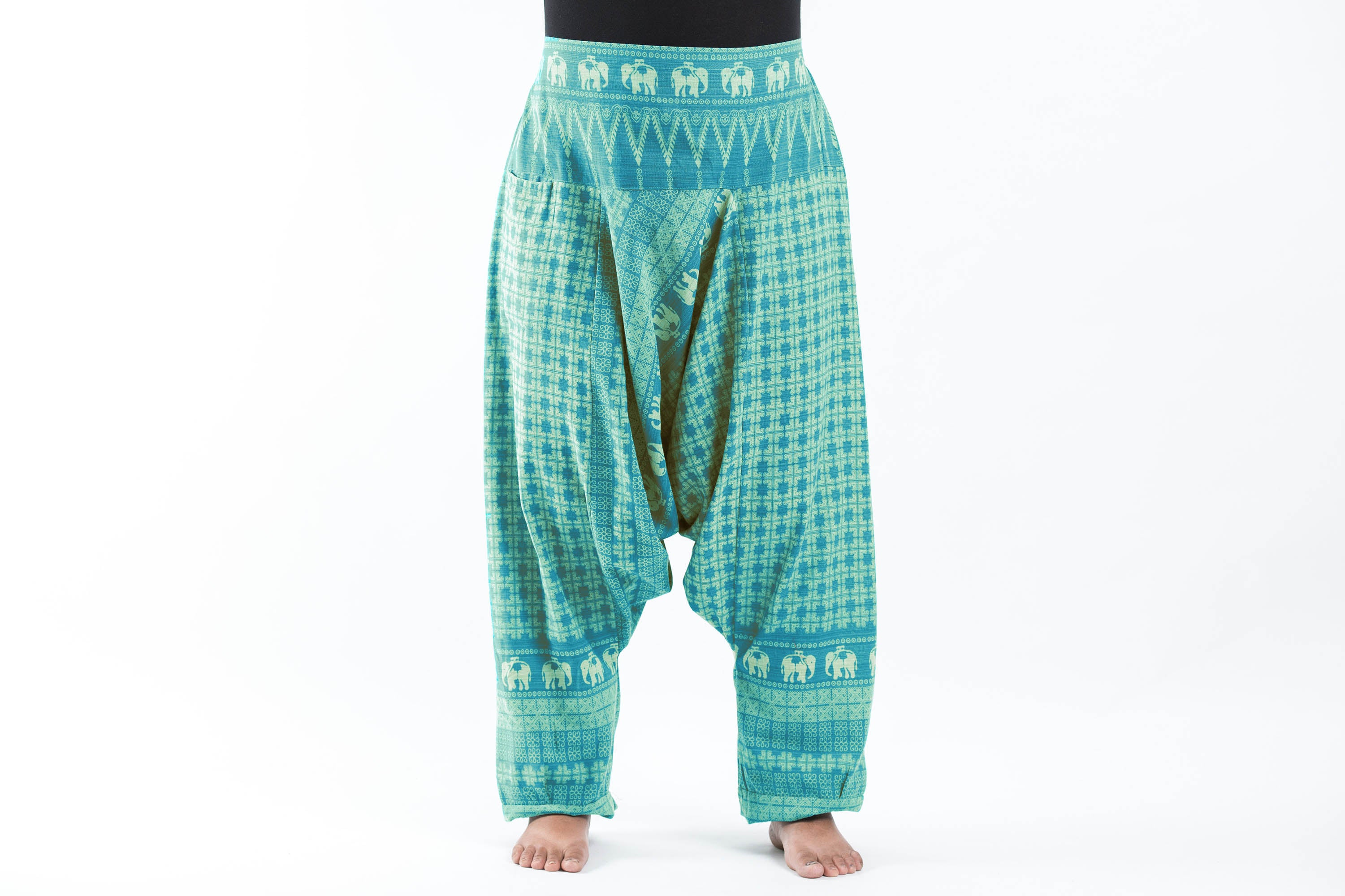 Plus Size Hill Tribe Elephant Women's Elephant Pants in Turquoise