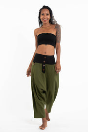 Cotton Women's Harem Pants with Faux Buttons in Green