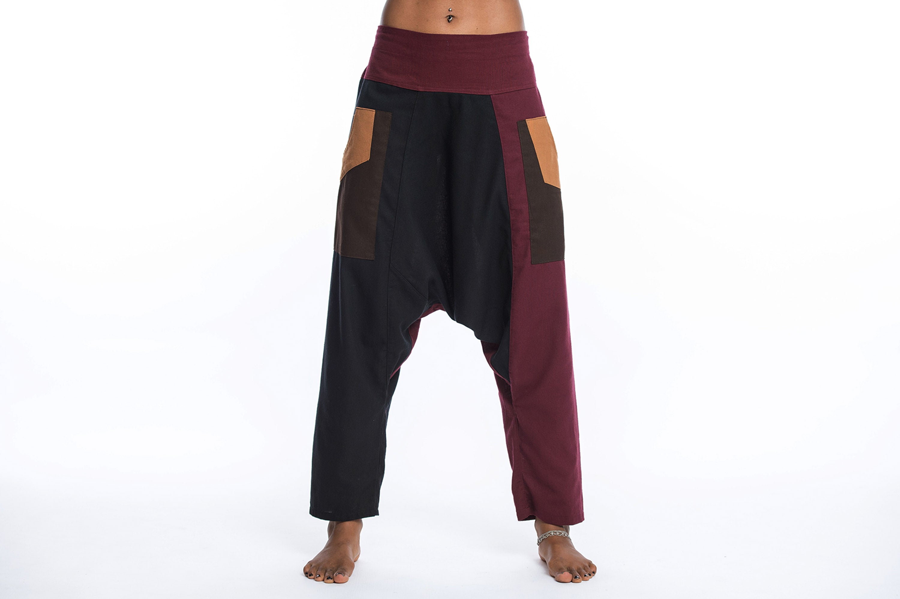 Patchwork Cotton Women's Harem Pants in Black