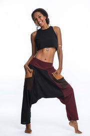 Patchwork Cotton Women's Harem Pants in Black