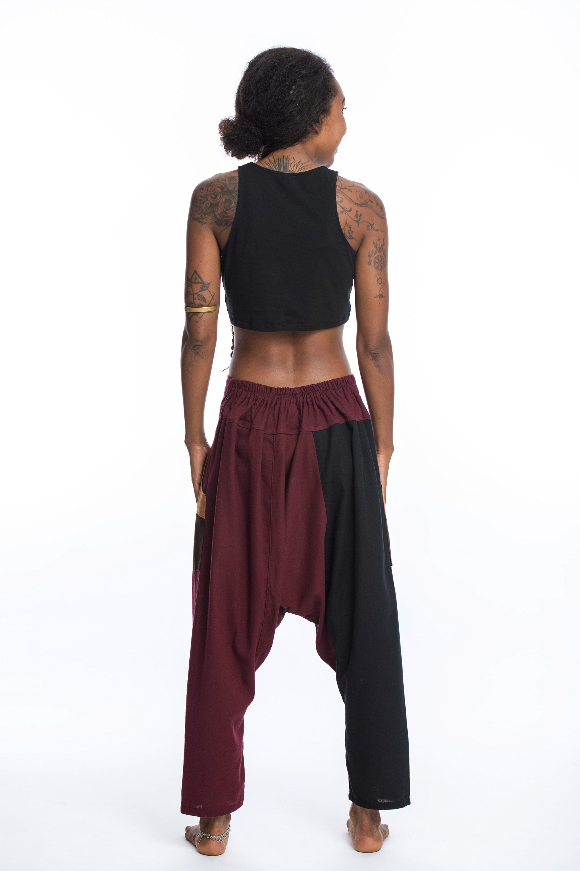 Patchwork Cotton Women's Harem Pants in Black